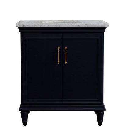 Bellaterra Home Forli 31" 2-Door 1-Drawer Blue Freestanding Vanity Set With Ceramic Undermount Oval Sink And White Carrara Marble Top