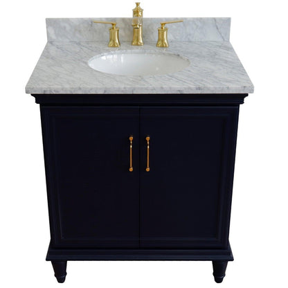 Bellaterra Home Forli 31" 2-Door 1-Drawer Blue Freestanding Vanity Set With Ceramic Undermount Oval Sink And White Carrara Marble Top