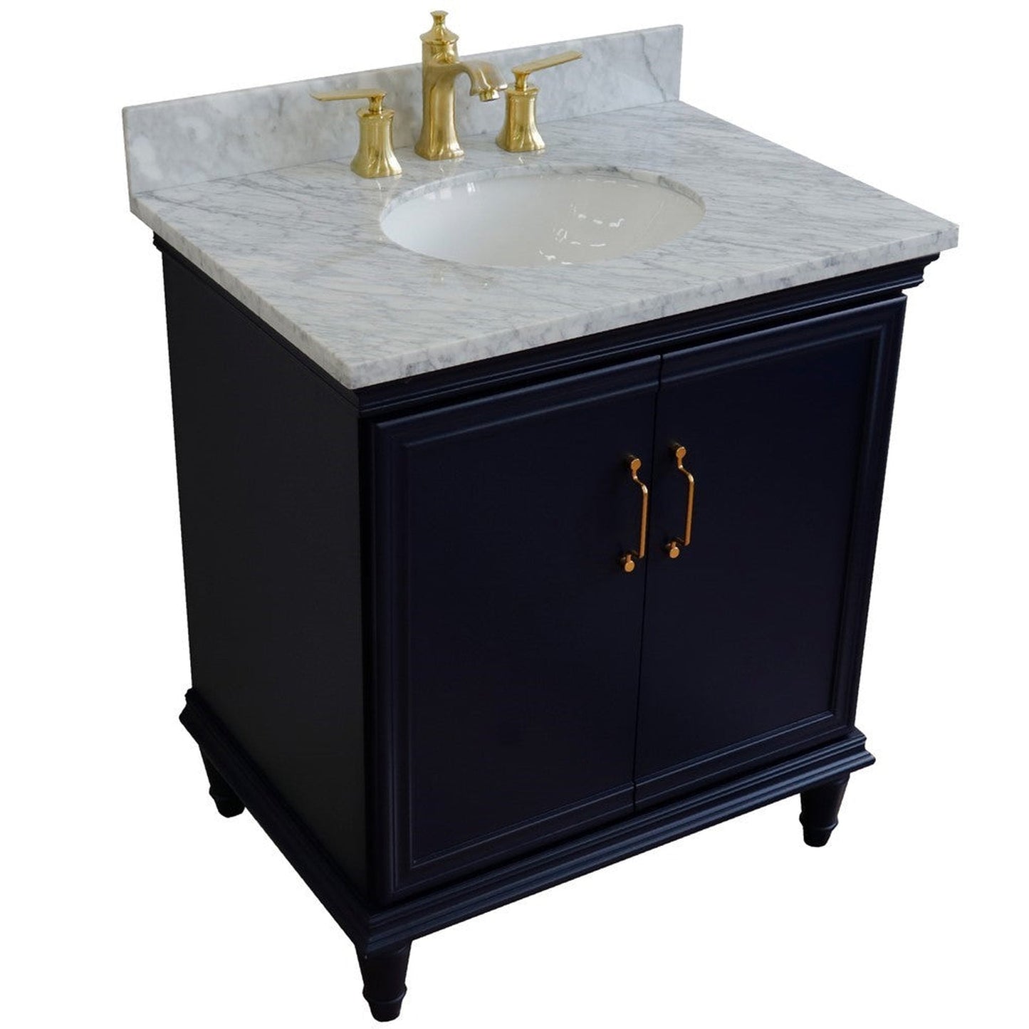 Bellaterra Home Forli 31" 2-Door 1-Drawer Blue Freestanding Vanity Set With Ceramic Undermount Oval Sink And White Carrara Marble Top