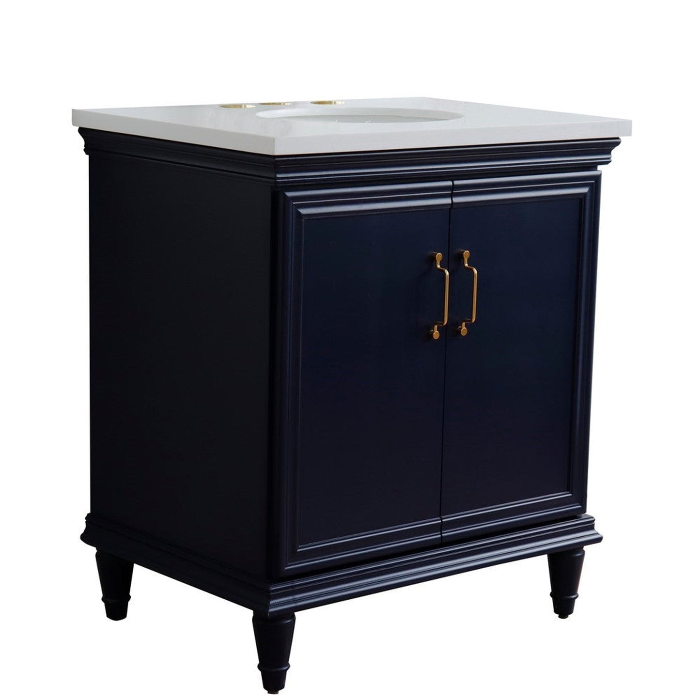 Bellaterra Home Forli 31" 2-Door 1-Drawer Blue Freestanding Vanity Set With Ceramic Undermount Oval Sink And White Quartz Top