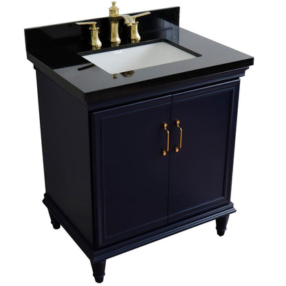Bellaterra Home Forli 31" 2-Door 1-Drawer Blue Freestanding Vanity Set With Ceramic Undermount Rectangular Sink And Black Galaxy Granite Top