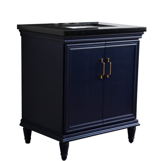 Bellaterra Home Forli 31" 2-Door 1-Drawer Blue Freestanding Vanity Set With Ceramic Undermount Rectangular Sink And Black Galaxy Granite Top