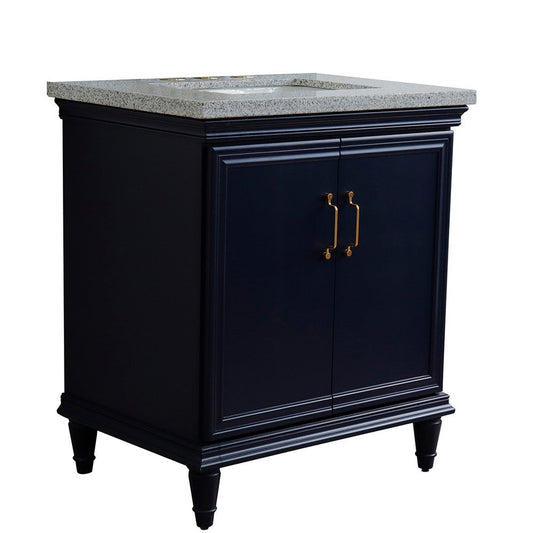 Bellaterra Home Forli 31" 2-Door 1-Drawer Blue Freestanding Vanity Set With Ceramic Undermount Rectangular Sink And Gray Granite Top