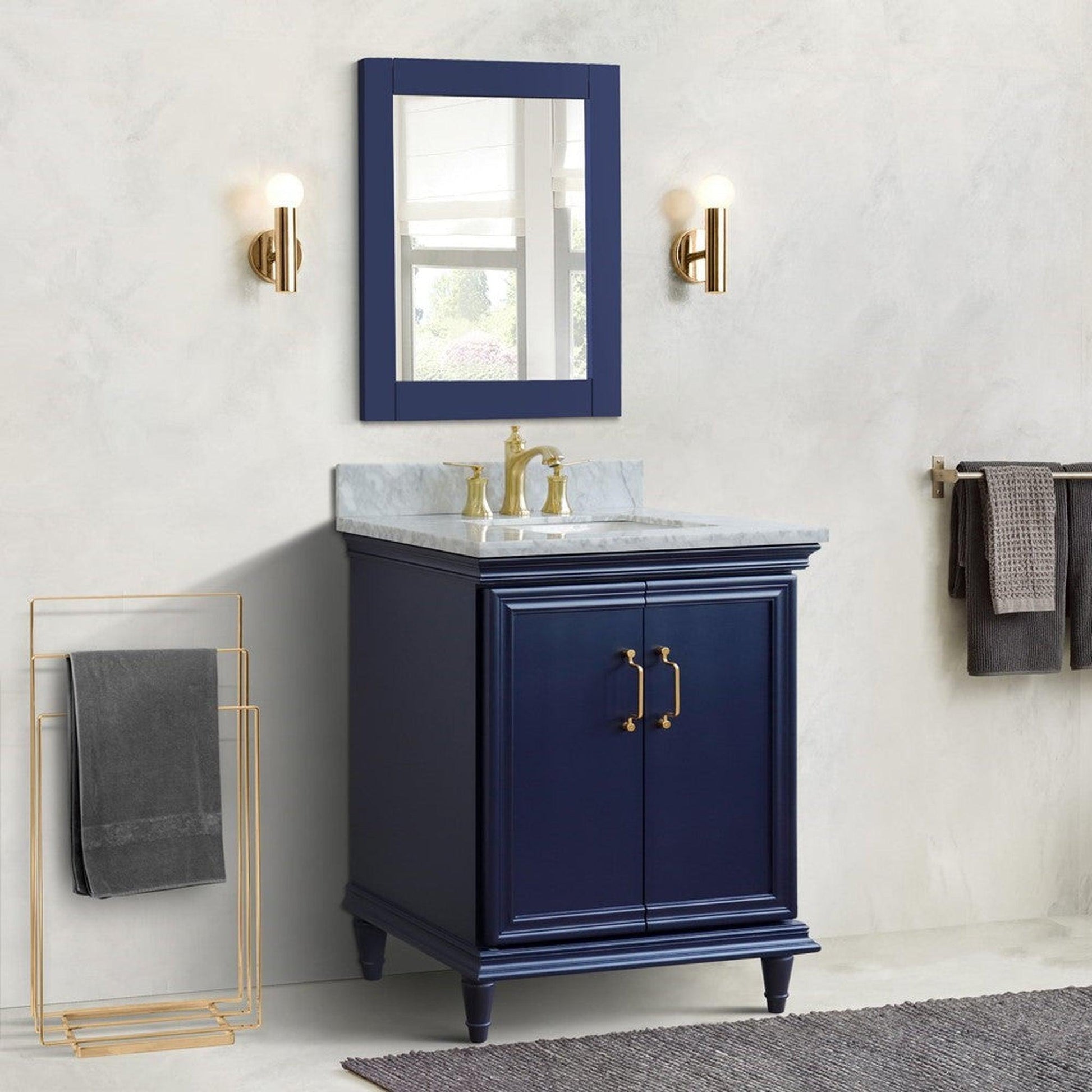 Bellaterra Home Forli 31" 2-Door 1-Drawer Blue Freestanding Vanity Set With Ceramic Undermount Rectangular Sink And White Carrara Marble Top