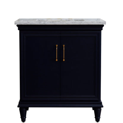 Bellaterra Home Forli 31" 2-Door 1-Drawer Blue Freestanding Vanity Set With Ceramic Undermount Rectangular Sink And White Carrara Marble Top