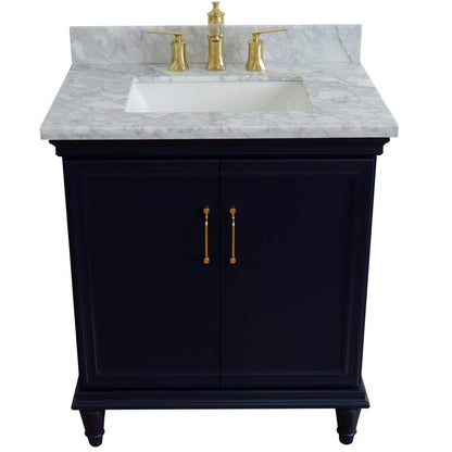 Bellaterra Home Forli 31" 2-Door 1-Drawer Blue Freestanding Vanity Set With Ceramic Undermount Rectangular Sink And White Carrara Marble Top