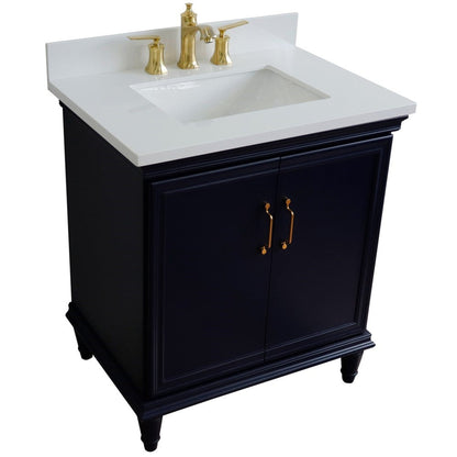 Bellaterra Home Forli 31" 2-Door 1-Drawer Blue Freestanding Vanity Set With Ceramic Undermount Rectangular Sink And White Quartz Top