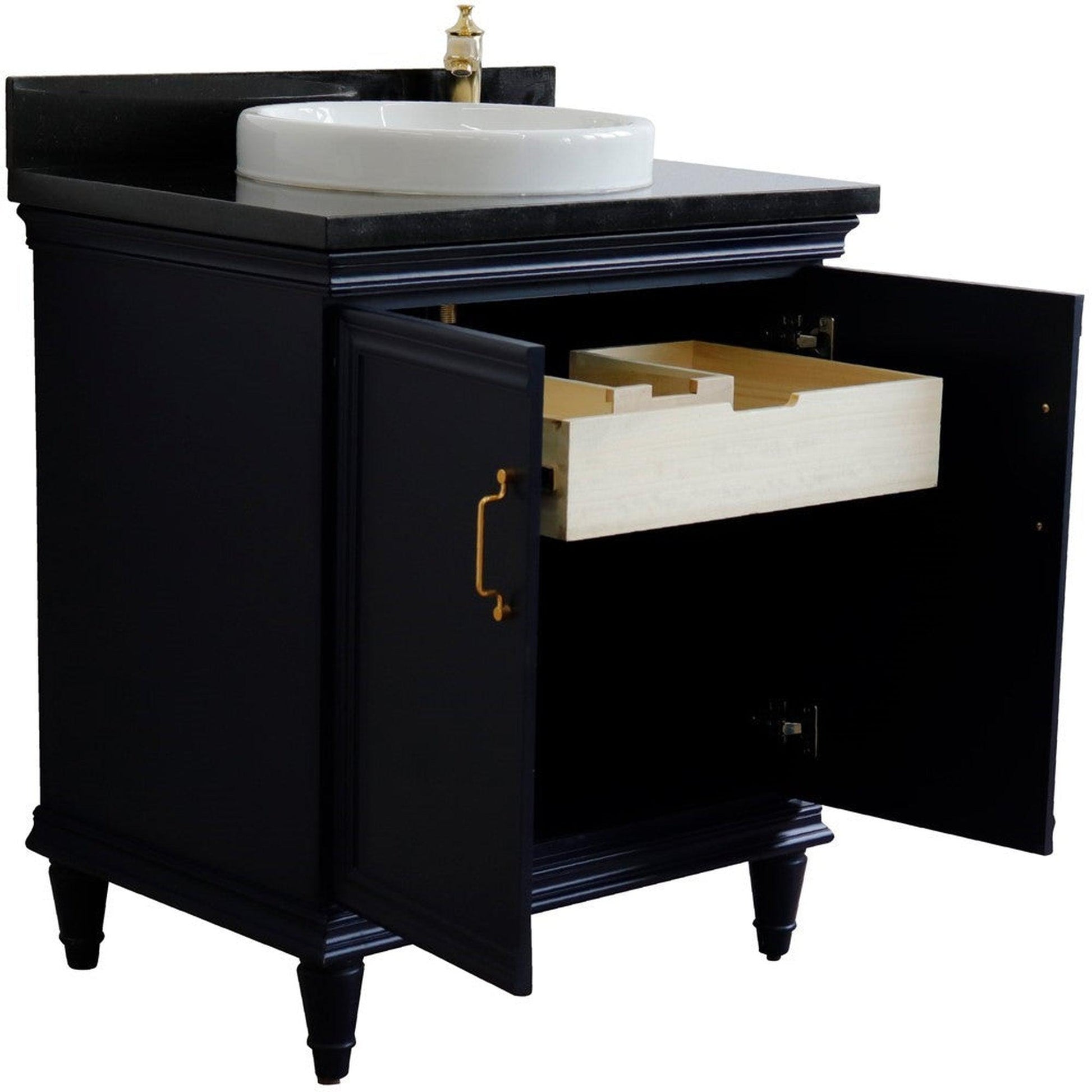 Bellaterra Home Forli 31" 2-Door 1-Drawer Blue Freestanding Vanity Set With Ceramic Vessel Sink And Black Galaxy Granite Top