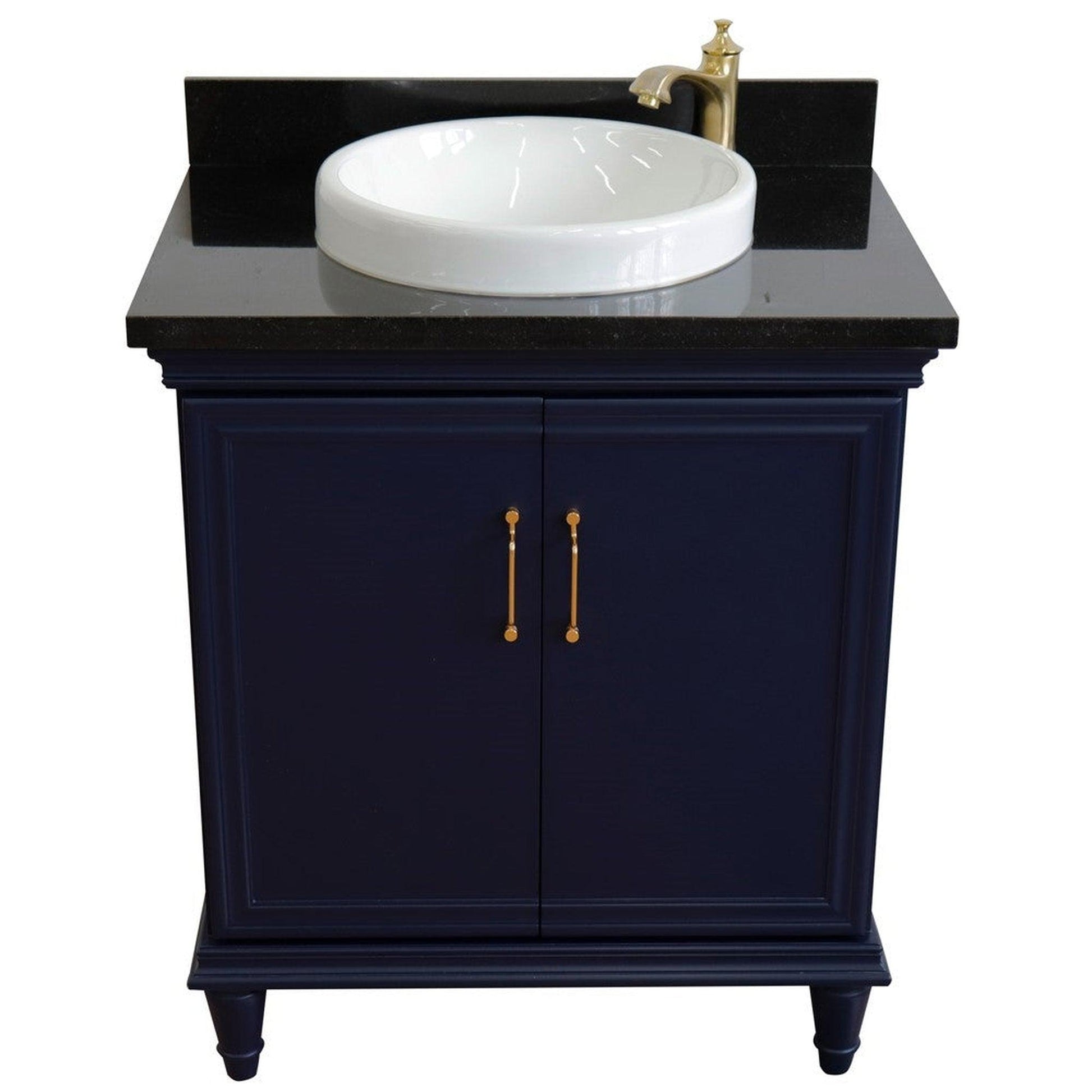 Bellaterra Home Forli 31" 2-Door 1-Drawer Blue Freestanding Vanity Set With Ceramic Vessel Sink And Black Galaxy Granite Top