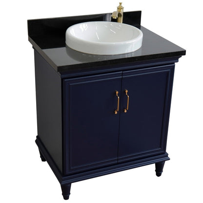 Bellaterra Home Forli 31" 2-Door 1-Drawer Blue Freestanding Vanity Set With Ceramic Vessel Sink And Black Galaxy Granite Top