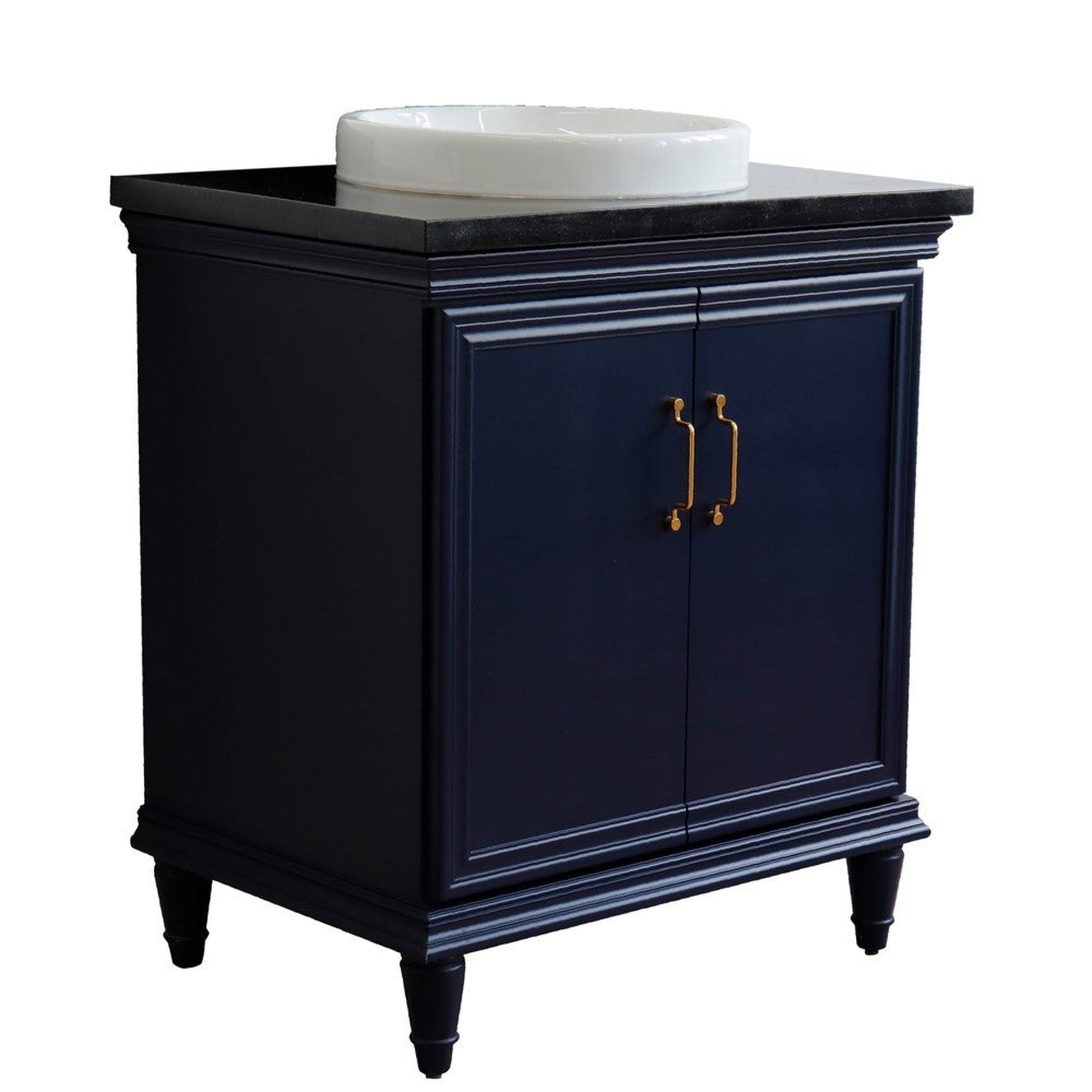 Bellaterra Home Forli 31" 2-Door 1-Drawer Blue Freestanding Vanity Set With Ceramic Vessel Sink And Black Galaxy Granite Top