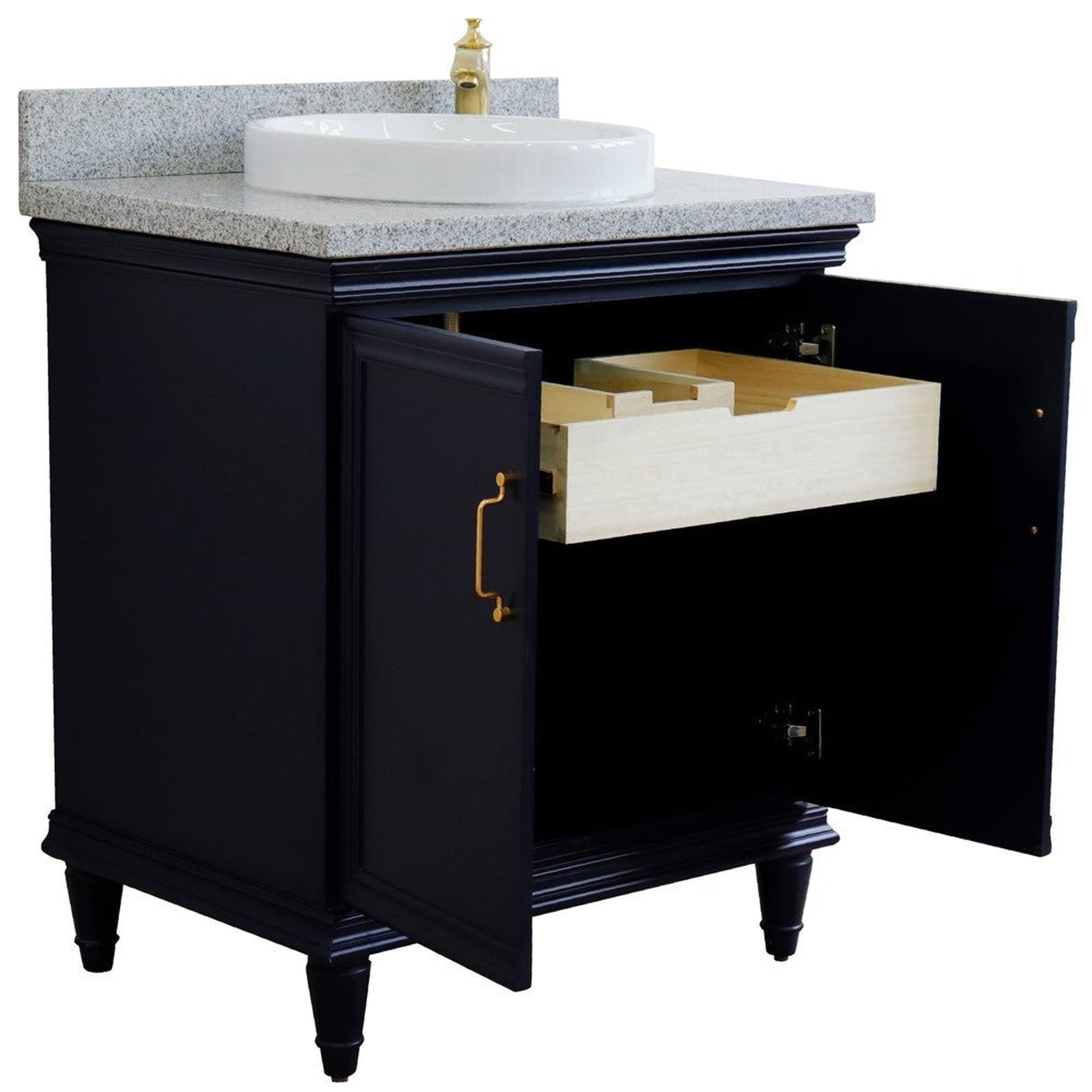 Bellaterra Home Forli 31" 2-Door 1-Drawer Blue Freestanding Vanity Set With Ceramic Vessel Sink And Gray Granite Top