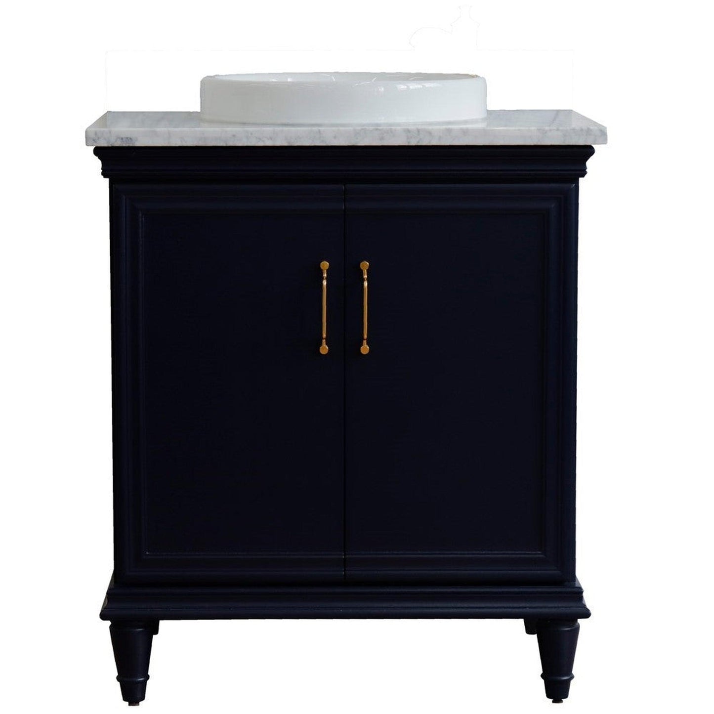 Bellaterra Home Forli 31" 2-Door 1-Drawer Blue Freestanding Vanity Set With Ceramic Vessel Sink And White Carrara Marble Top