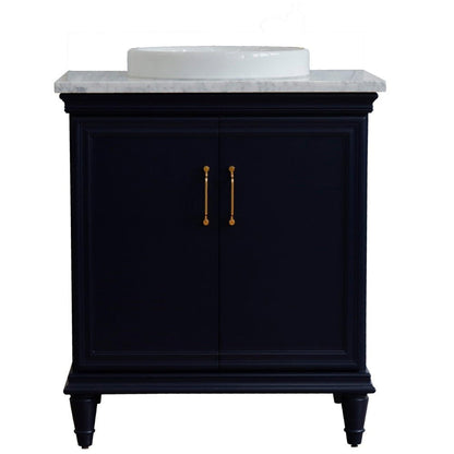 Bellaterra Home Forli 31" 2-Door 1-Drawer Blue Freestanding Vanity Set With Ceramic Vessel Sink And White Carrara Marble Top