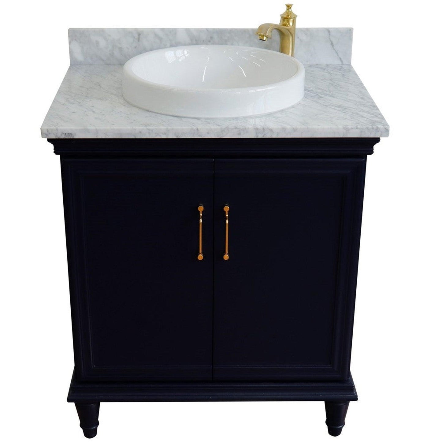Bellaterra Home Forli 31" 2-Door 1-Drawer Blue Freestanding Vanity Set With Ceramic Vessel Sink And White Carrara Marble Top