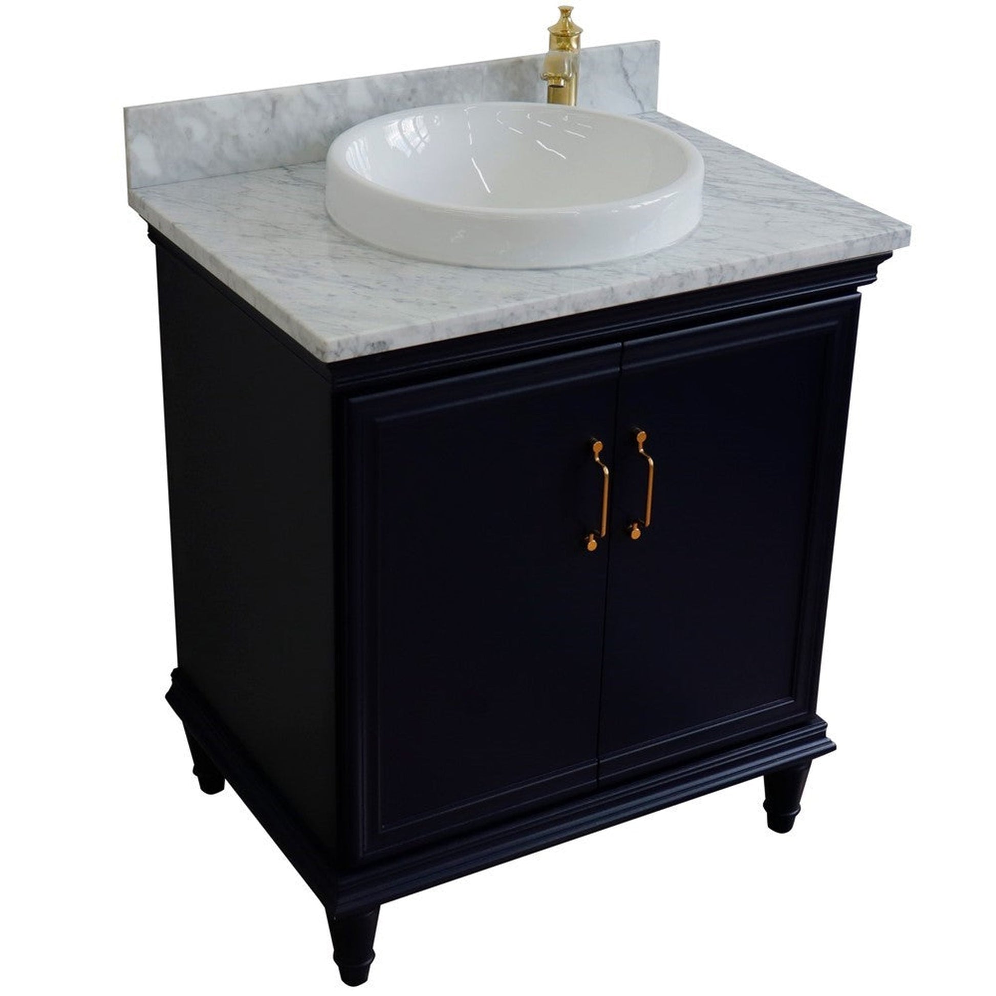 Bellaterra Home Forli 31" 2-Door 1-Drawer Blue Freestanding Vanity Set With Ceramic Vessel Sink And White Carrara Marble Top