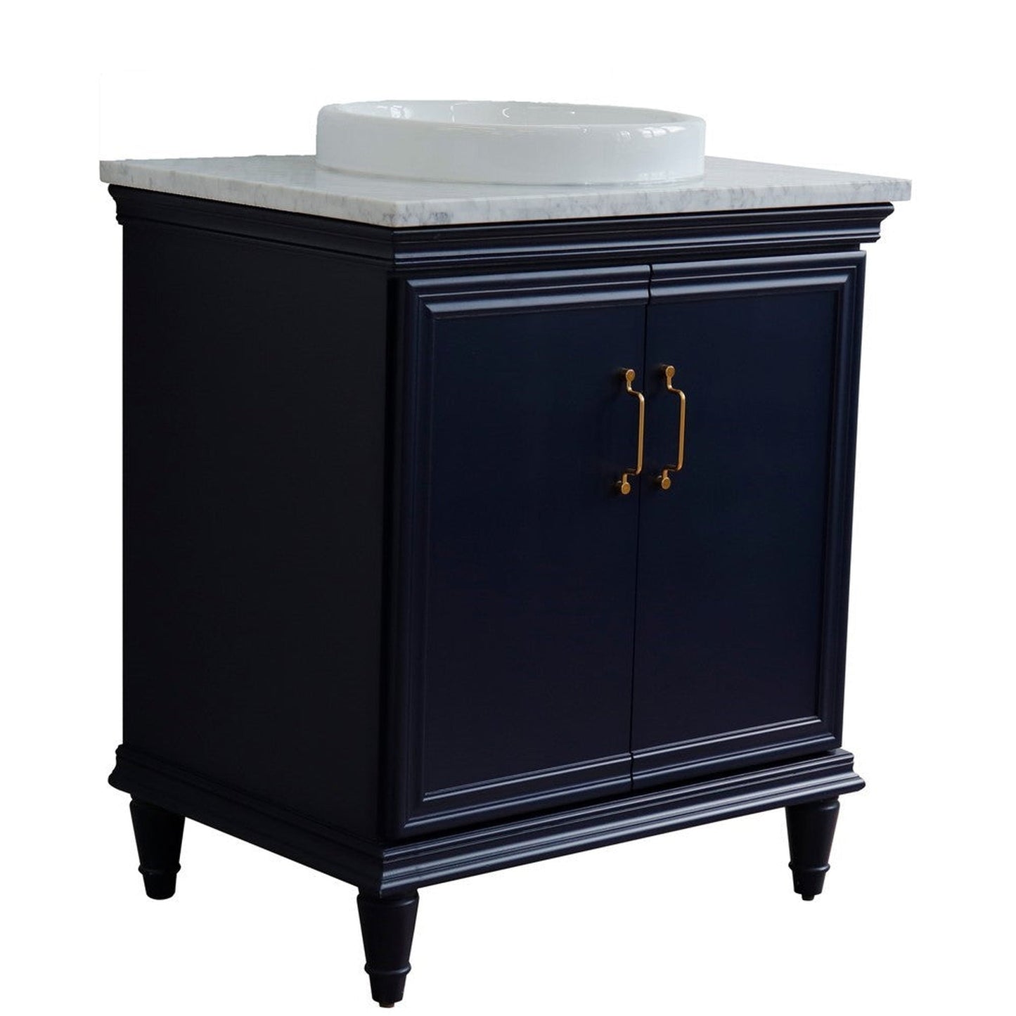 Bellaterra Home Forli 31" 2-Door 1-Drawer Blue Freestanding Vanity Set With Ceramic Vessel Sink And White Carrara Marble Top