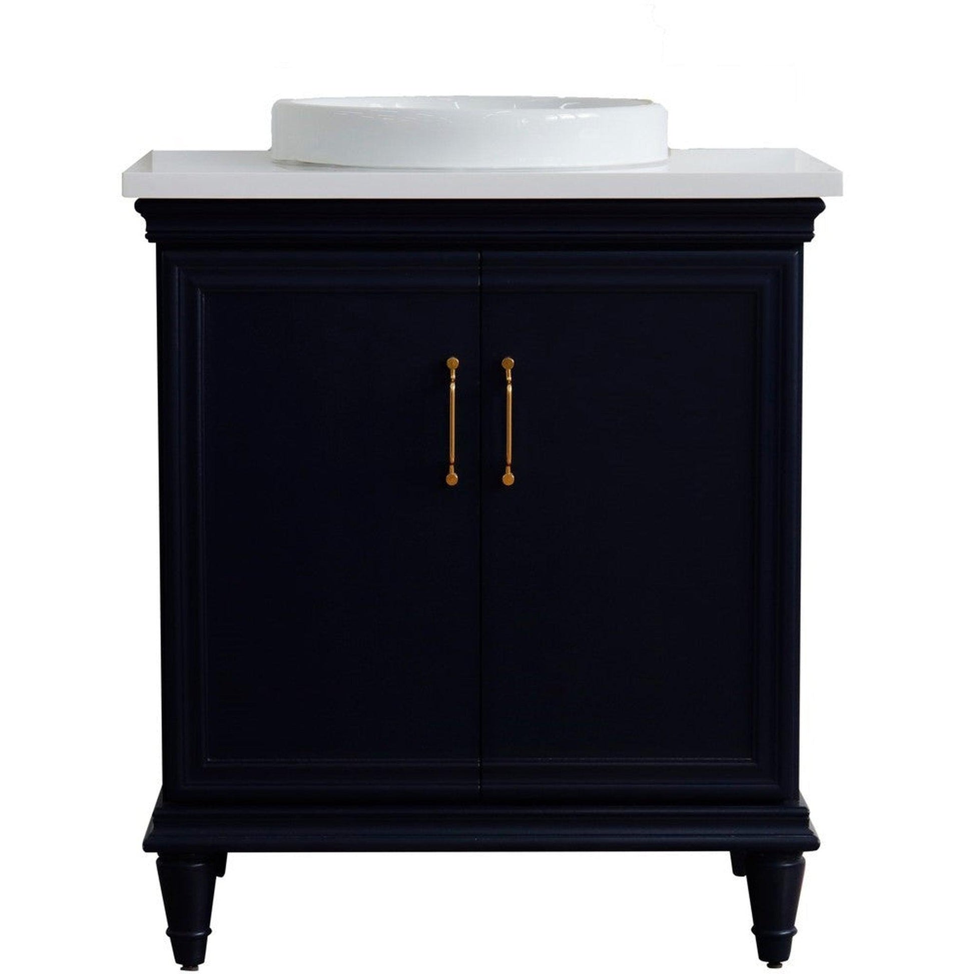 Bellaterra Home Forli 31" 2-Door 1-Drawer Blue Freestanding Vanity Set With Ceramic Vessel Sink And White Quartz Top