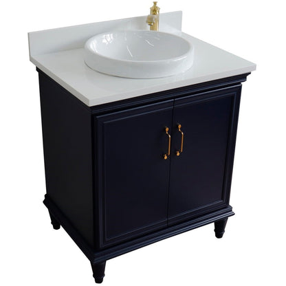 Bellaterra Home Forli 31" 2-Door 1-Drawer Blue Freestanding Vanity Set With Ceramic Vessel Sink And White Quartz Top