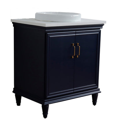 Bellaterra Home Forli 31" 2-Door 1-Drawer Blue Freestanding Vanity Set With Ceramic Vessel Sink And White Quartz Top