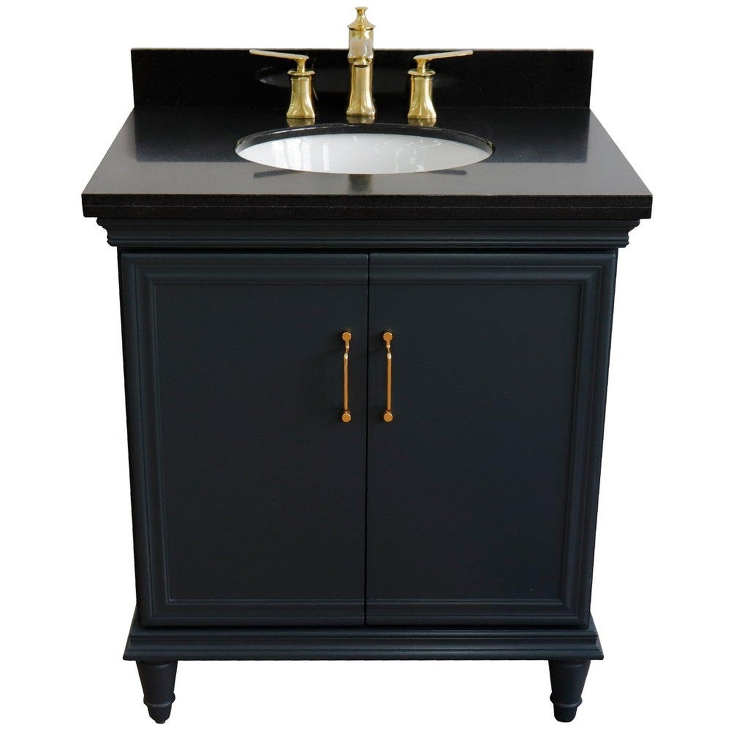 Bellaterra Home Forli 31" 2-Door 1-Drawer Dark Gray Freestanding Vanity Set With Ceramic Undermount Oval Sink And Black Galaxy Granite Top