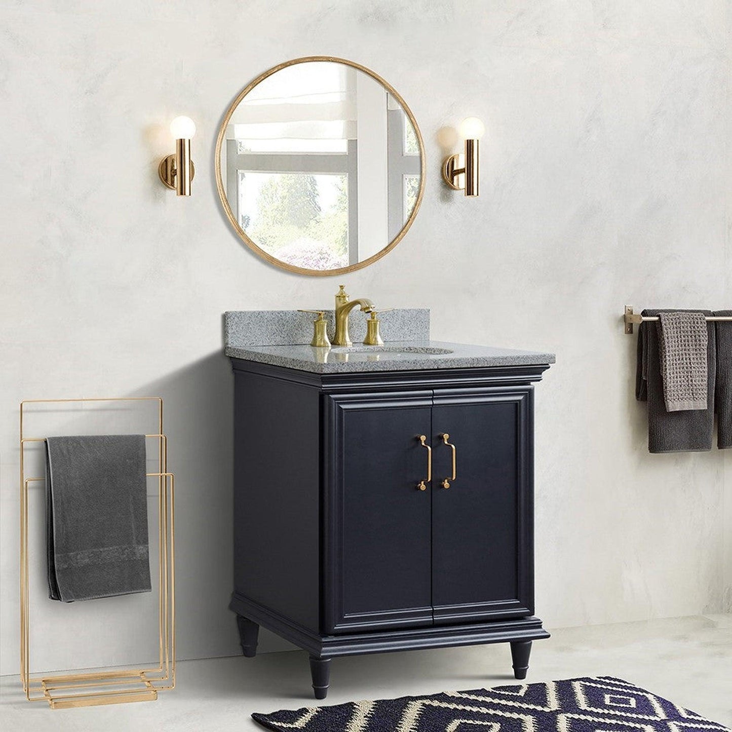 Bellaterra Home Forli 31" 2-Door 1-Drawer Dark Gray Freestanding Vanity Set With Ceramic Undermount Oval Sink And Gray Granite Top