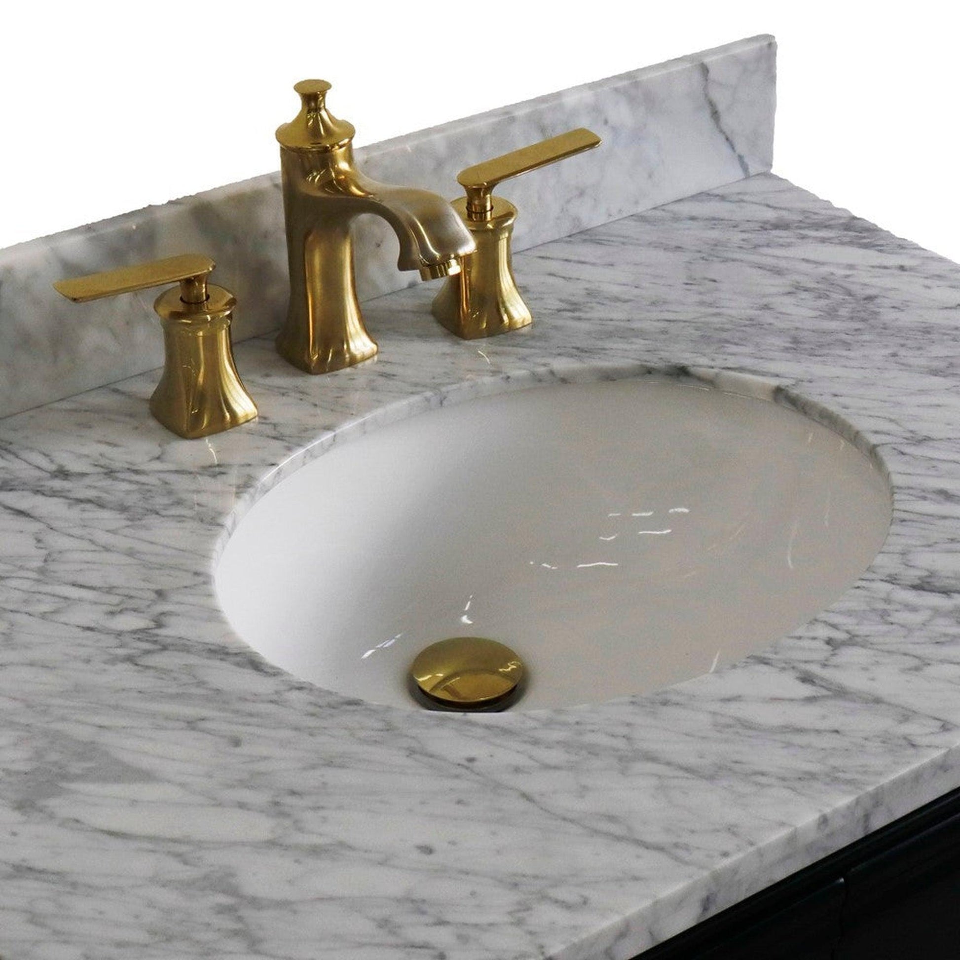 Bellaterra Home Forli 31" 2-Door 1-Drawer Dark Gray Freestanding Vanity Set With Ceramic Undermount Oval Sink And White Carrara Marble Top