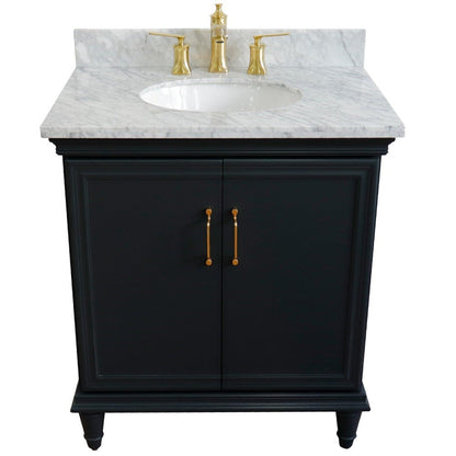 Bellaterra Home Forli 31" 2-Door 1-Drawer Dark Gray Freestanding Vanity Set With Ceramic Undermount Oval Sink And White Carrara Marble Top