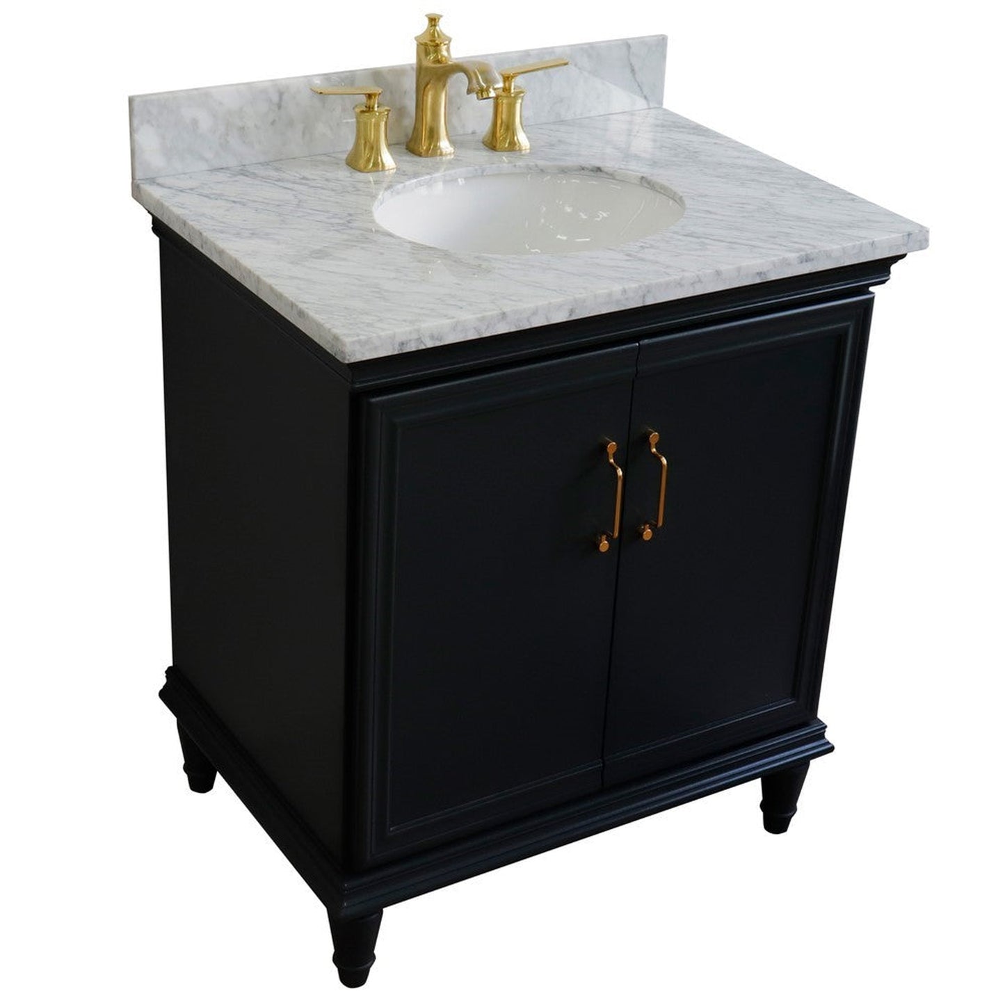 Bellaterra Home Forli 31" 2-Door 1-Drawer Dark Gray Freestanding Vanity Set With Ceramic Undermount Oval Sink And White Carrara Marble Top