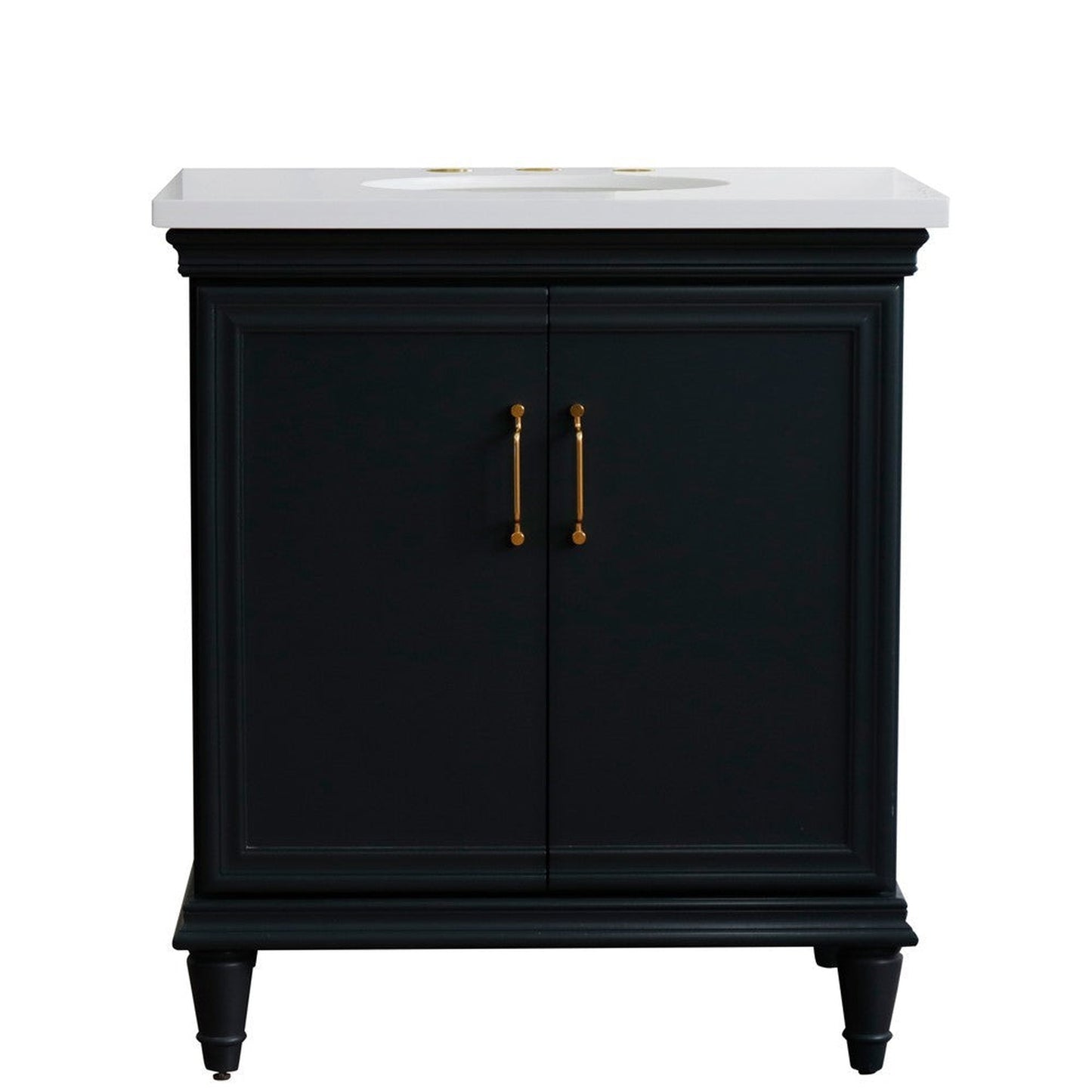 Bellaterra Home Forli 31" 2-Door 1-Drawer Dark Gray Freestanding Vanity Set With Ceramic Undermount Oval Sink And White Quartz Top