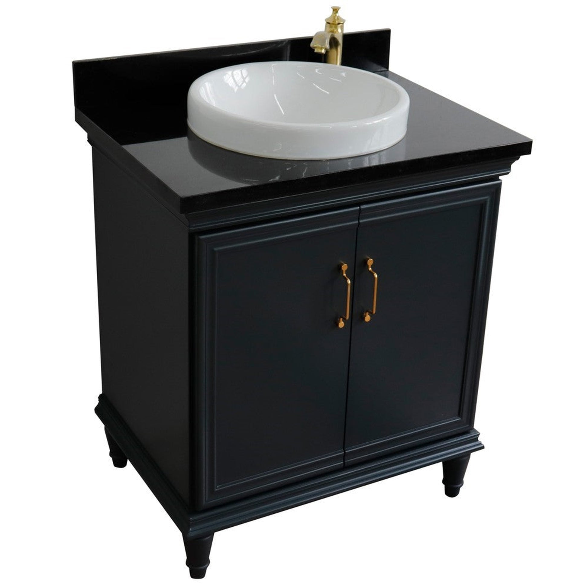 Bellaterra Home Forli 31" 2-Door 1-Drawer Dark Gray Freestanding Vanity Set With Ceramic Vessel Sink And Black Galaxy Granite Top