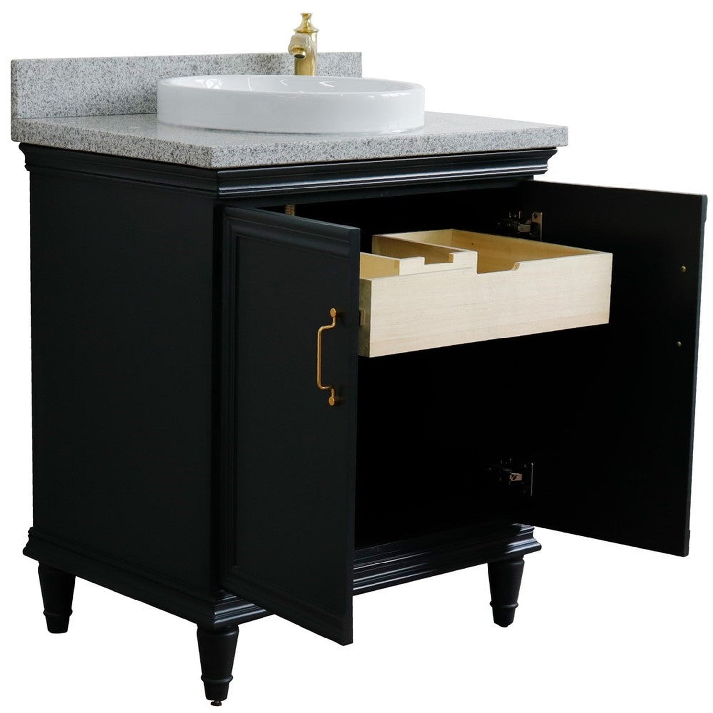 Bellaterra Home Forli 31" 2-Door 1-Drawer Dark Gray Freestanding Vanity Set With Ceramic Vessel Sink And Gray Granite Top