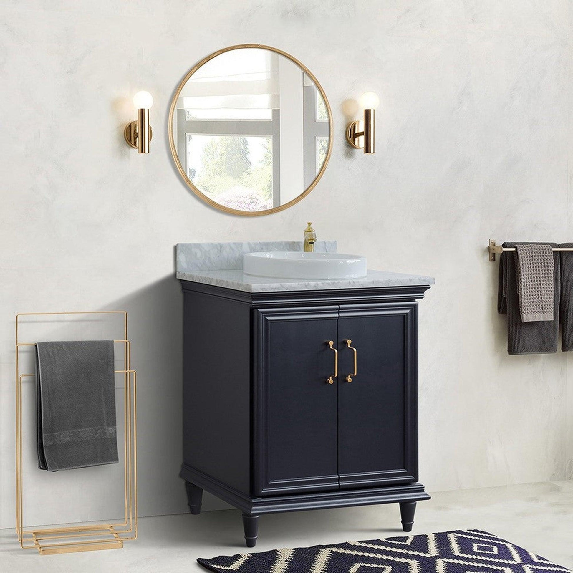 Bellaterra Home Forli 31" 2-Door 1-Drawer Dark Gray Freestanding Vanity Set With Ceramic Vessel Sink And White Carrara Marble Top