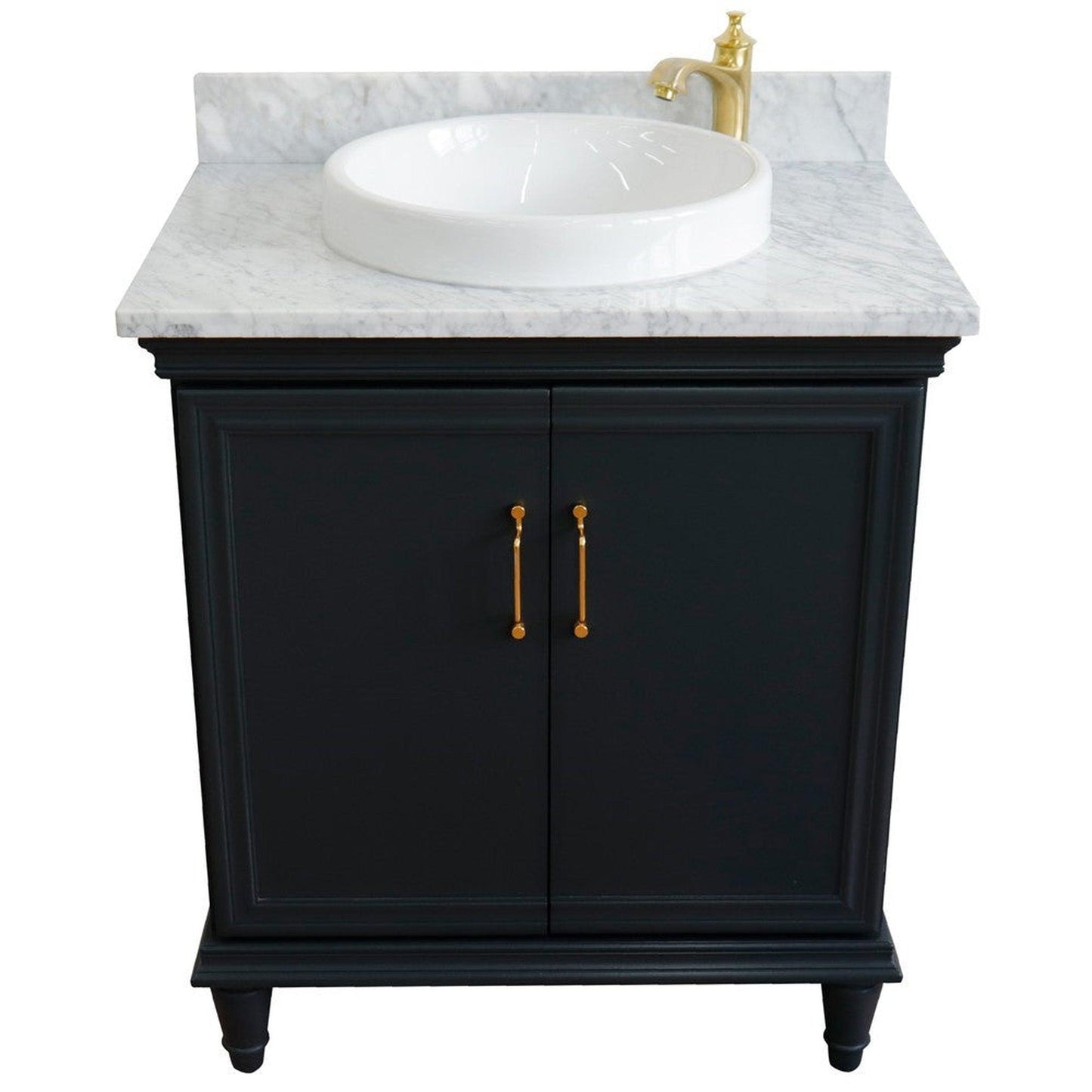 Bellaterra Home Forli 31" 2-Door 1-Drawer Dark Gray Freestanding Vanity Set With Ceramic Vessel Sink And White Carrara Marble Top
