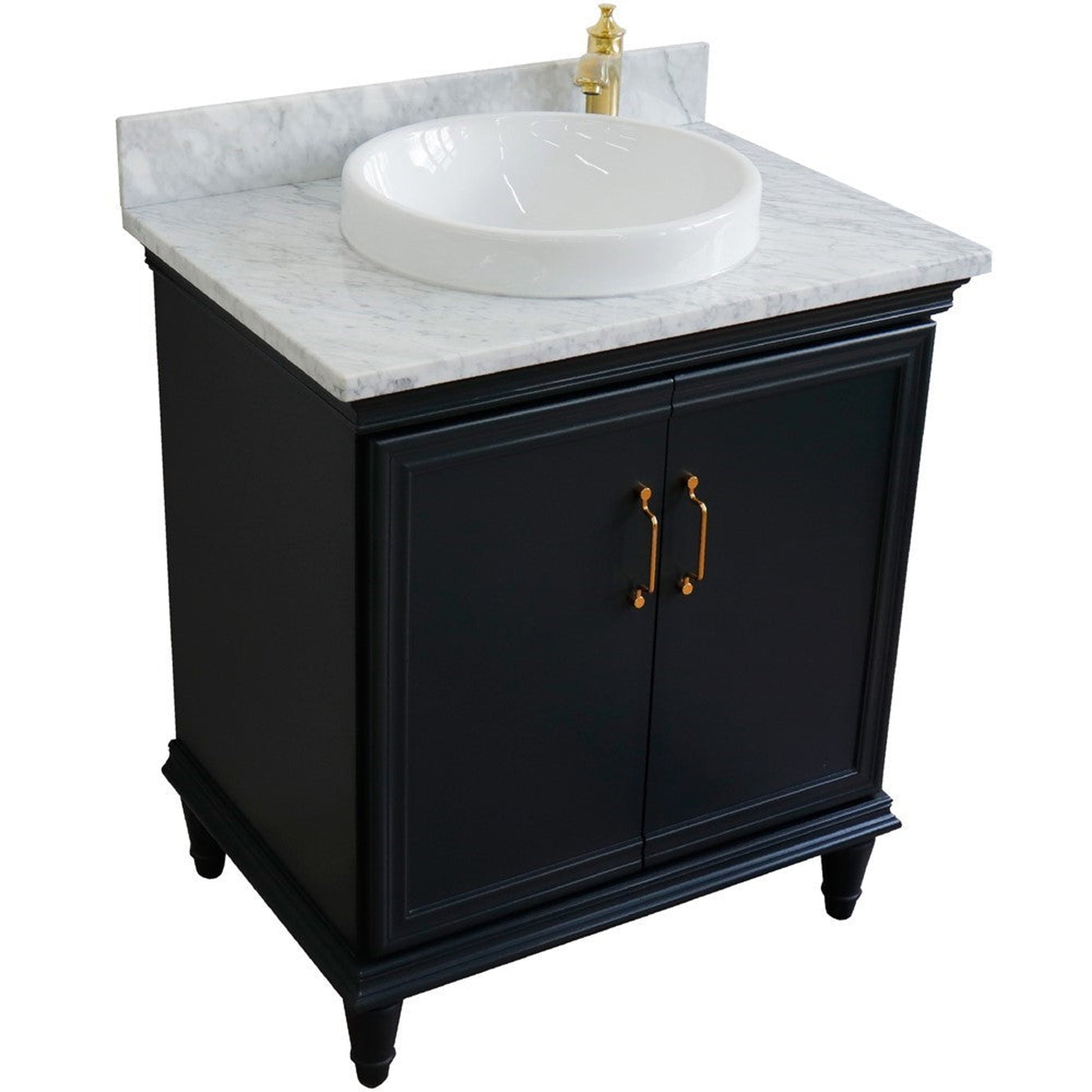 Bellaterra Home Forli 31" 2-Door 1-Drawer Dark Gray Freestanding Vanity Set With Ceramic Vessel Sink And White Carrara Marble Top