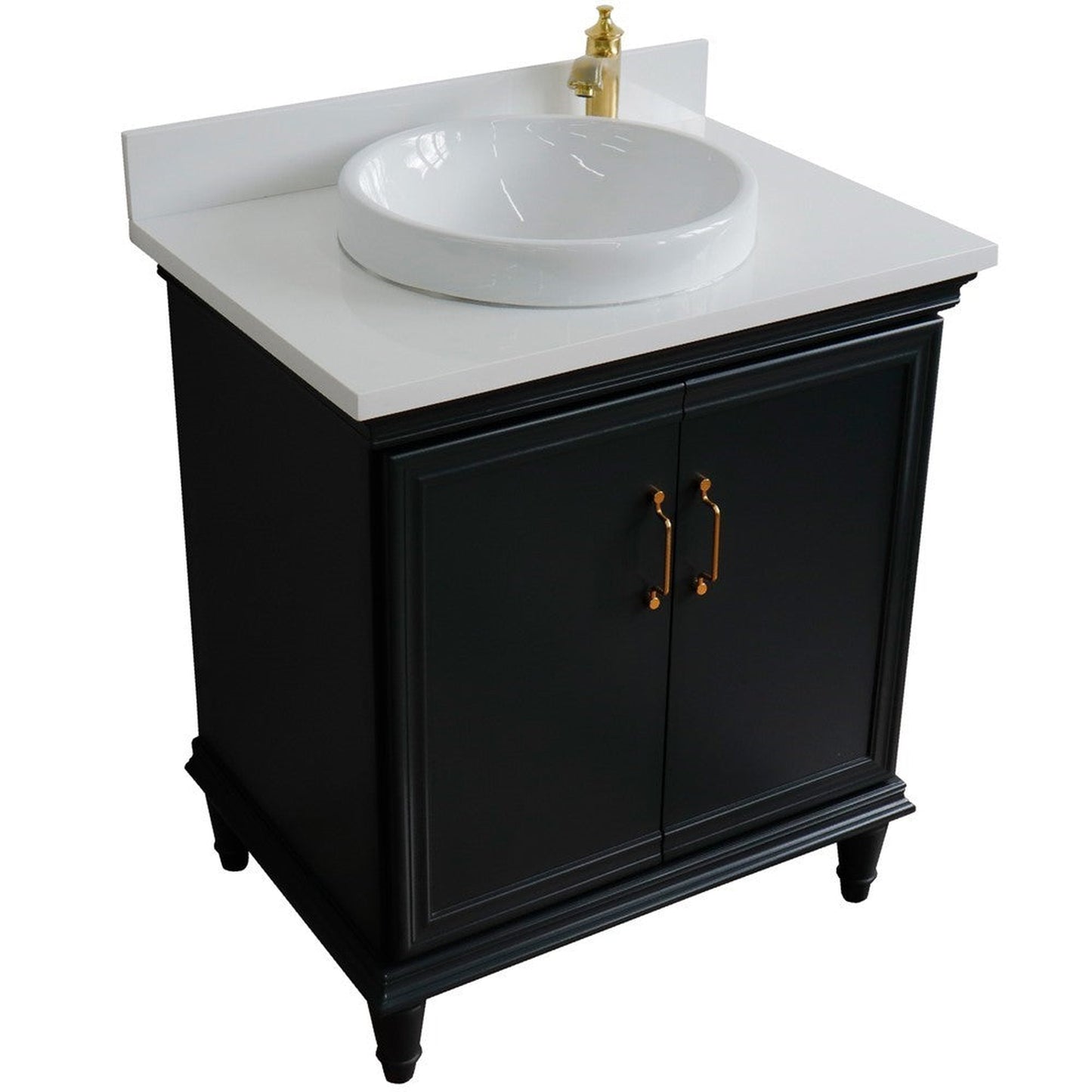 Bellaterra Home Forli 31" 2-Door 1-Drawer Dark Gray Freestanding Vanity Set With Ceramic Vessel Sink And White Quartz Top