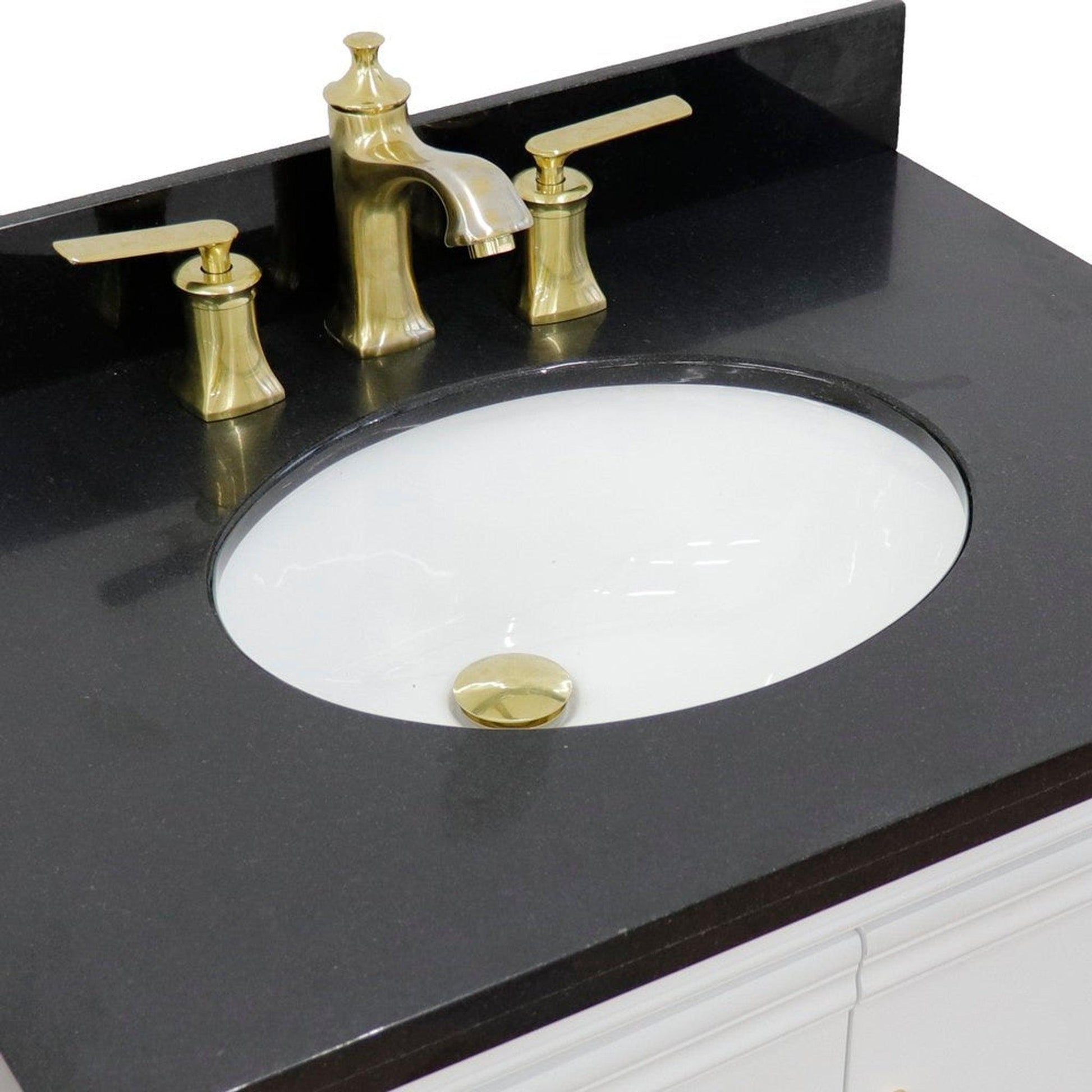 Bellaterra Home Forli 31" 2-Door 1-Drawer White Freestanding Vanity Set With Ceramic Undermount Oval Sink And Black Galaxy Granite Top