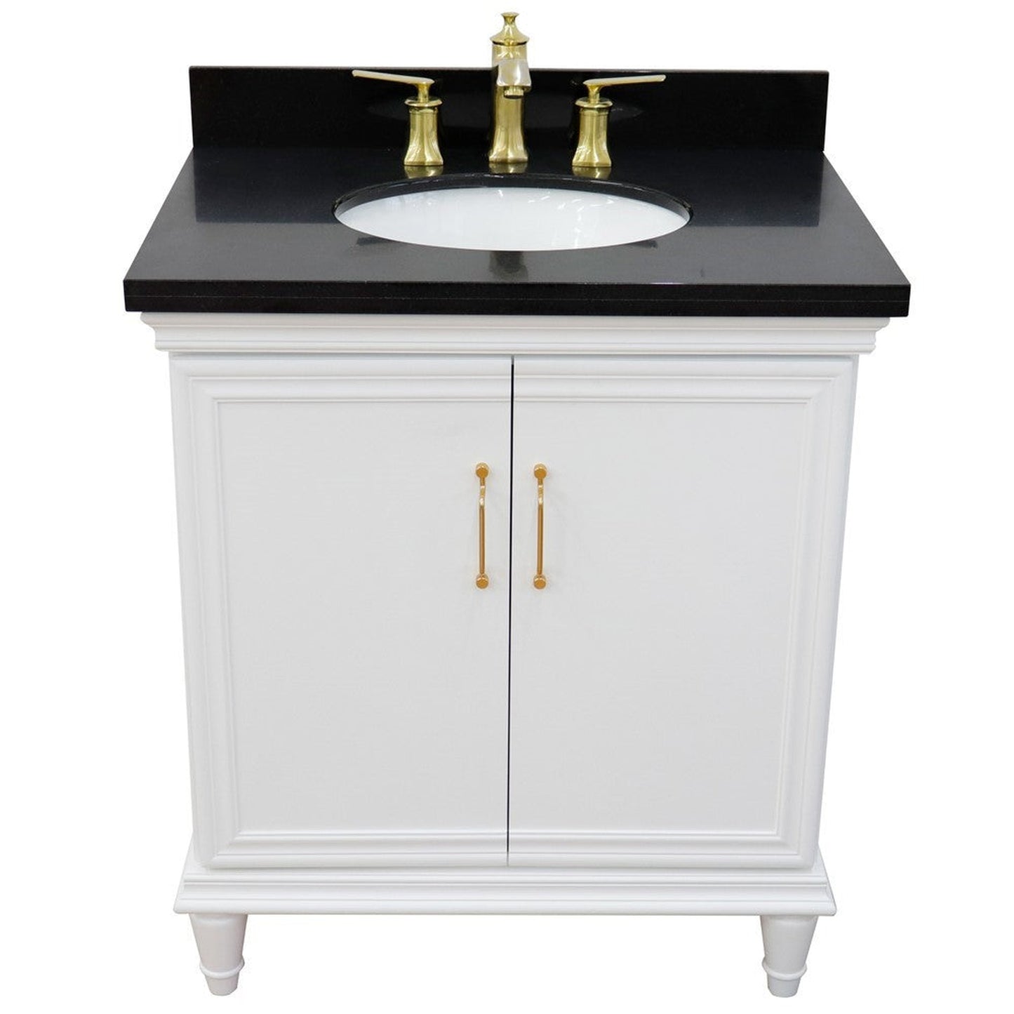 Bellaterra Home Forli 31" 2-Door 1-Drawer White Freestanding Vanity Set With Ceramic Undermount Oval Sink And Black Galaxy Granite Top