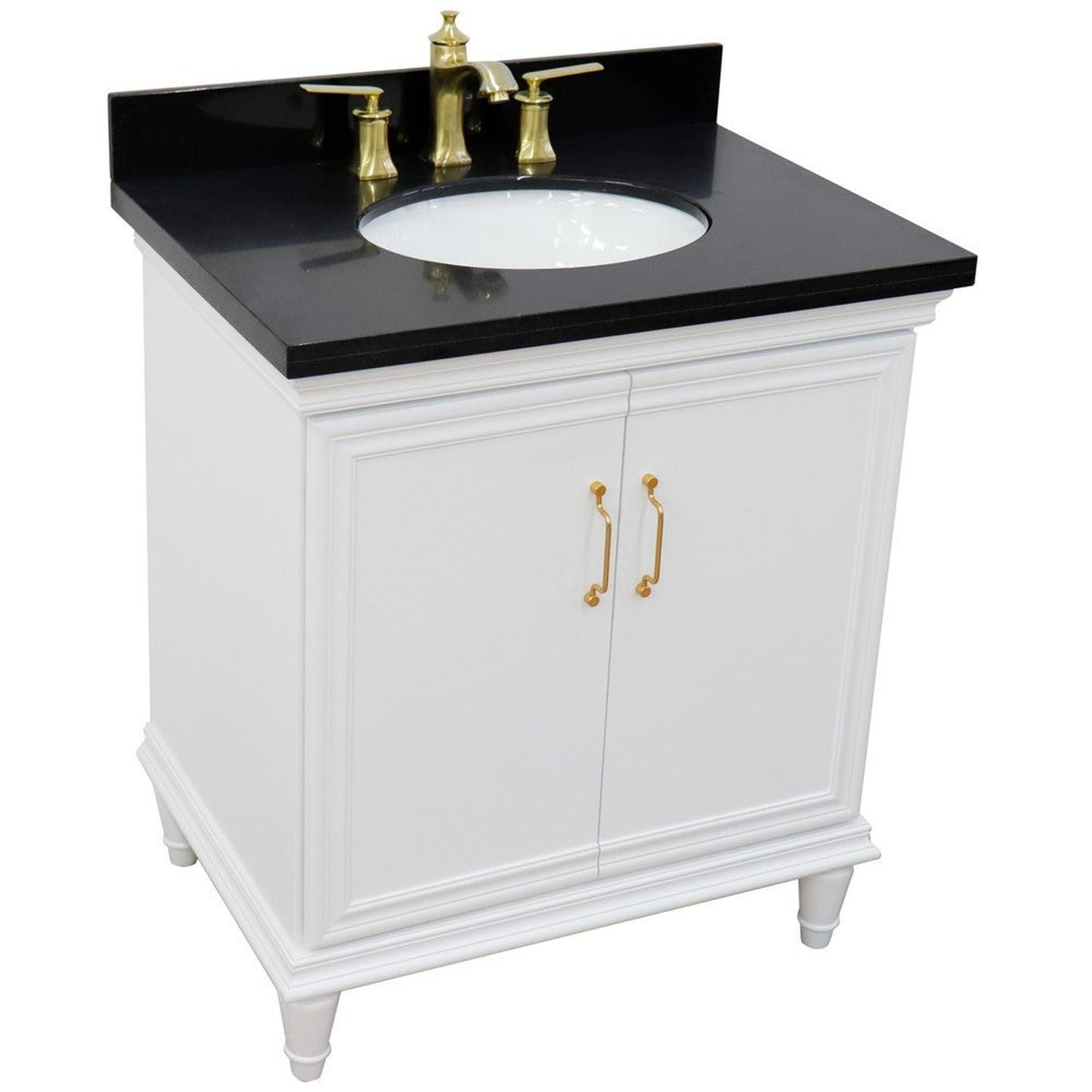 Bellaterra Home Forli 31" 2-Door 1-Drawer White Freestanding Vanity Set With Ceramic Undermount Oval Sink And Black Galaxy Granite Top