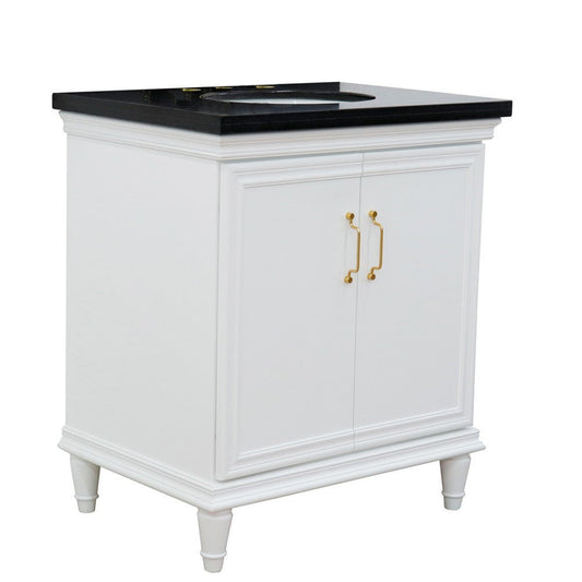 Bellaterra Home Forli 31" 2-Door 1-Drawer White Freestanding Vanity Set With Ceramic Undermount Oval Sink And Black Galaxy Granite Top