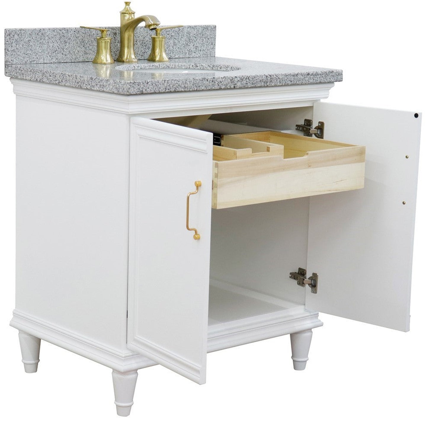 Bellaterra Home Forli 31" 2-Door 1-Drawer White Freestanding Vanity Set With Ceramic Undermount Oval Sink And Gray Granite Top