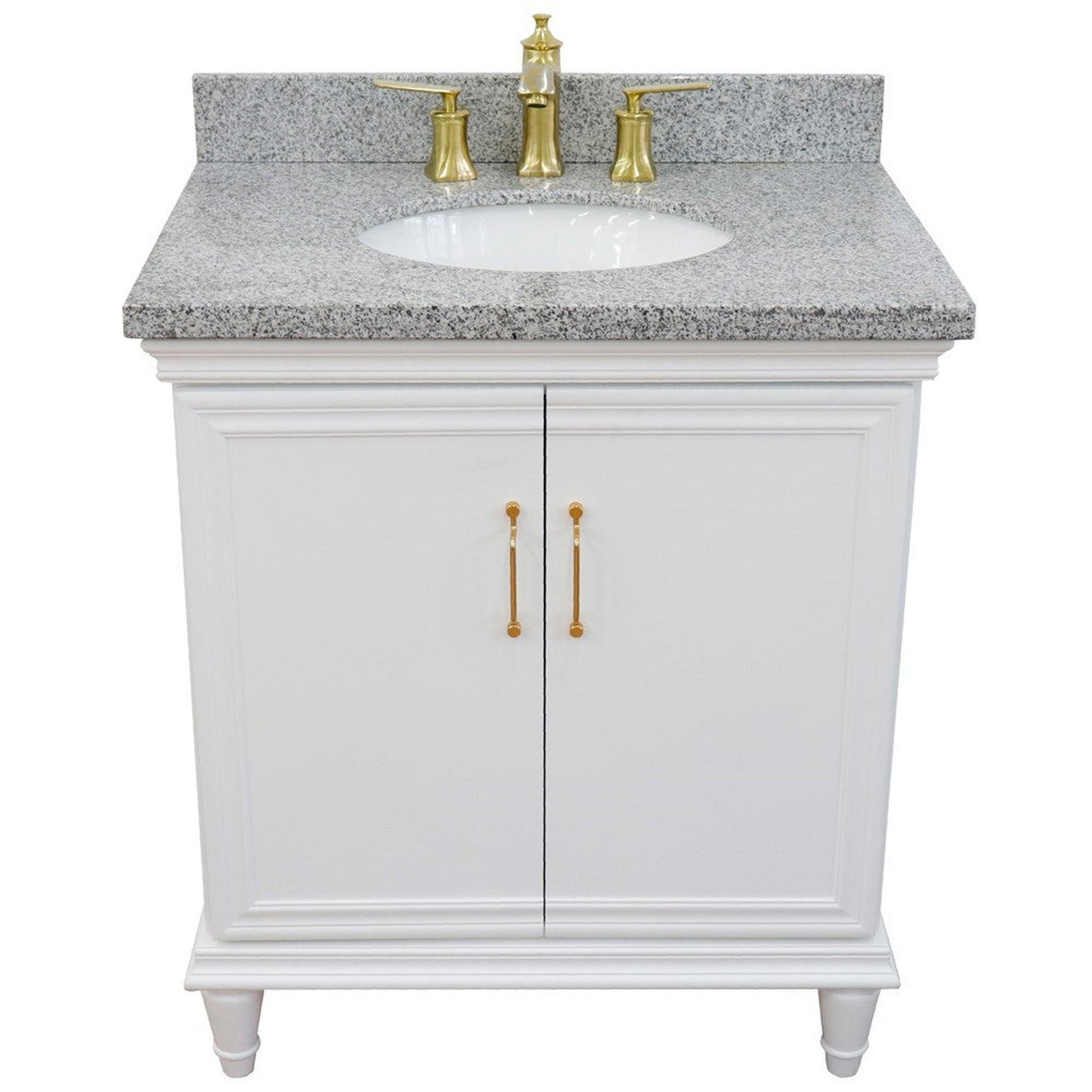 Bellaterra Home Forli 31" 2-Door 1-Drawer White Freestanding Vanity Set With Ceramic Undermount Oval Sink And Gray Granite Top
