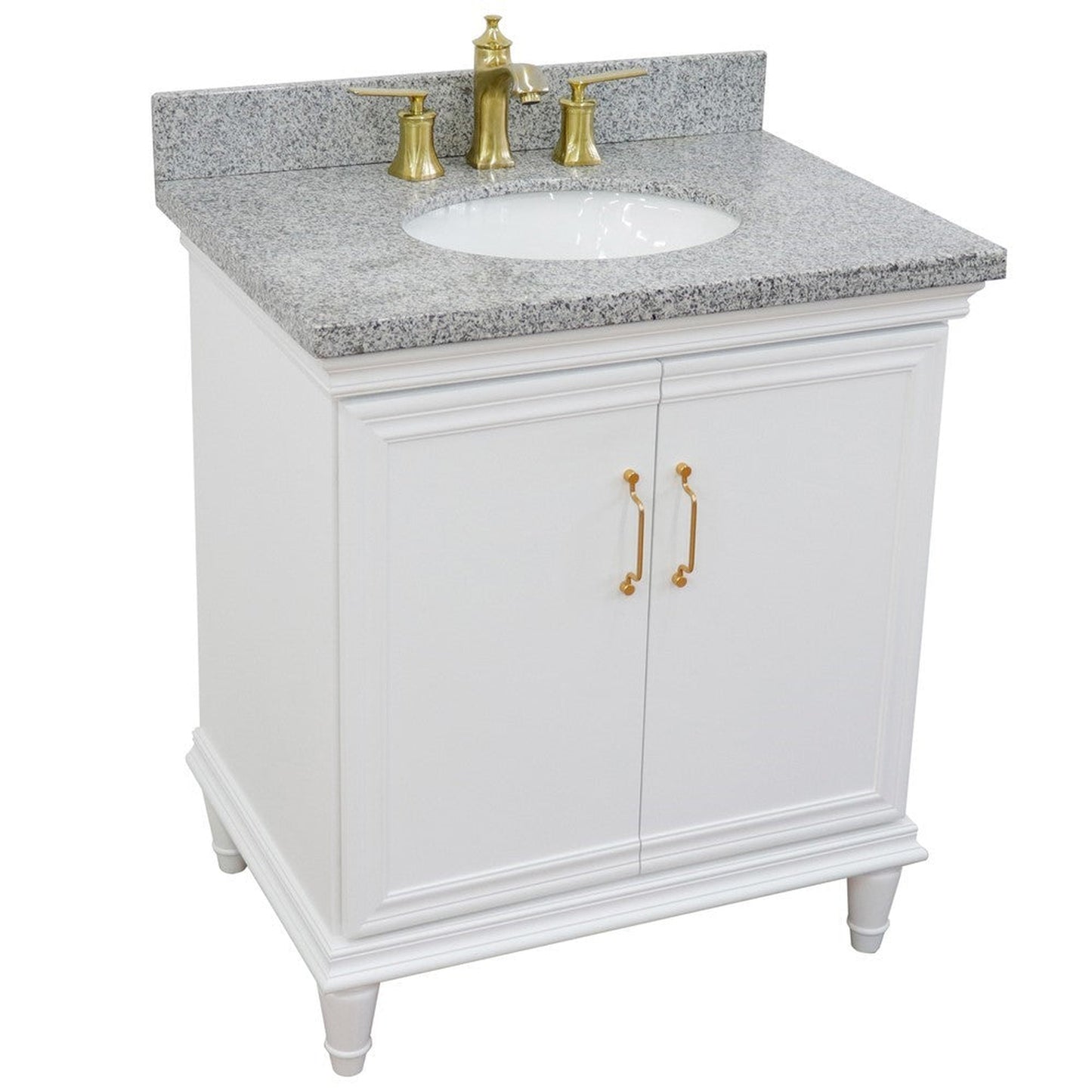 Bellaterra Home Forli 31" 2-Door 1-Drawer White Freestanding Vanity Set With Ceramic Undermount Oval Sink And Gray Granite Top