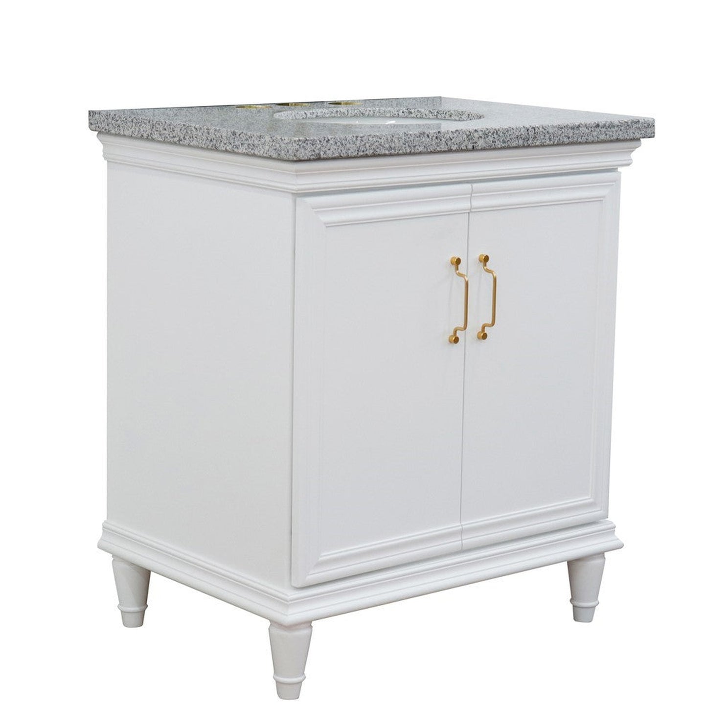 Bellaterra Home Forli 31" 2-Door 1-Drawer White Freestanding Vanity Set With Ceramic Undermount Oval Sink And Gray Granite Top