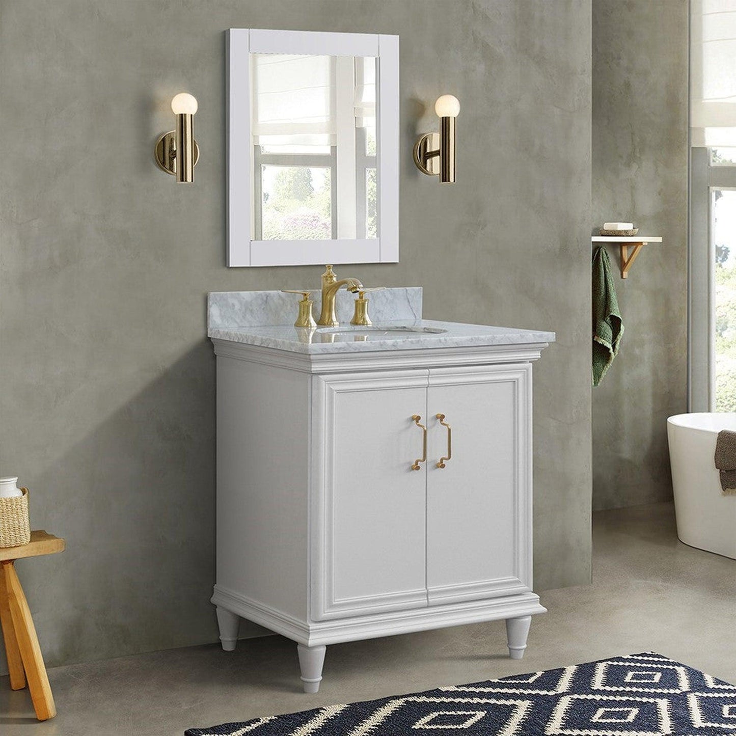 Bellaterra Home Forli 31" 2-Door 1-Drawer White Freestanding Vanity Set With Ceramic Undermount Oval Sink And White Carrara Marble Top