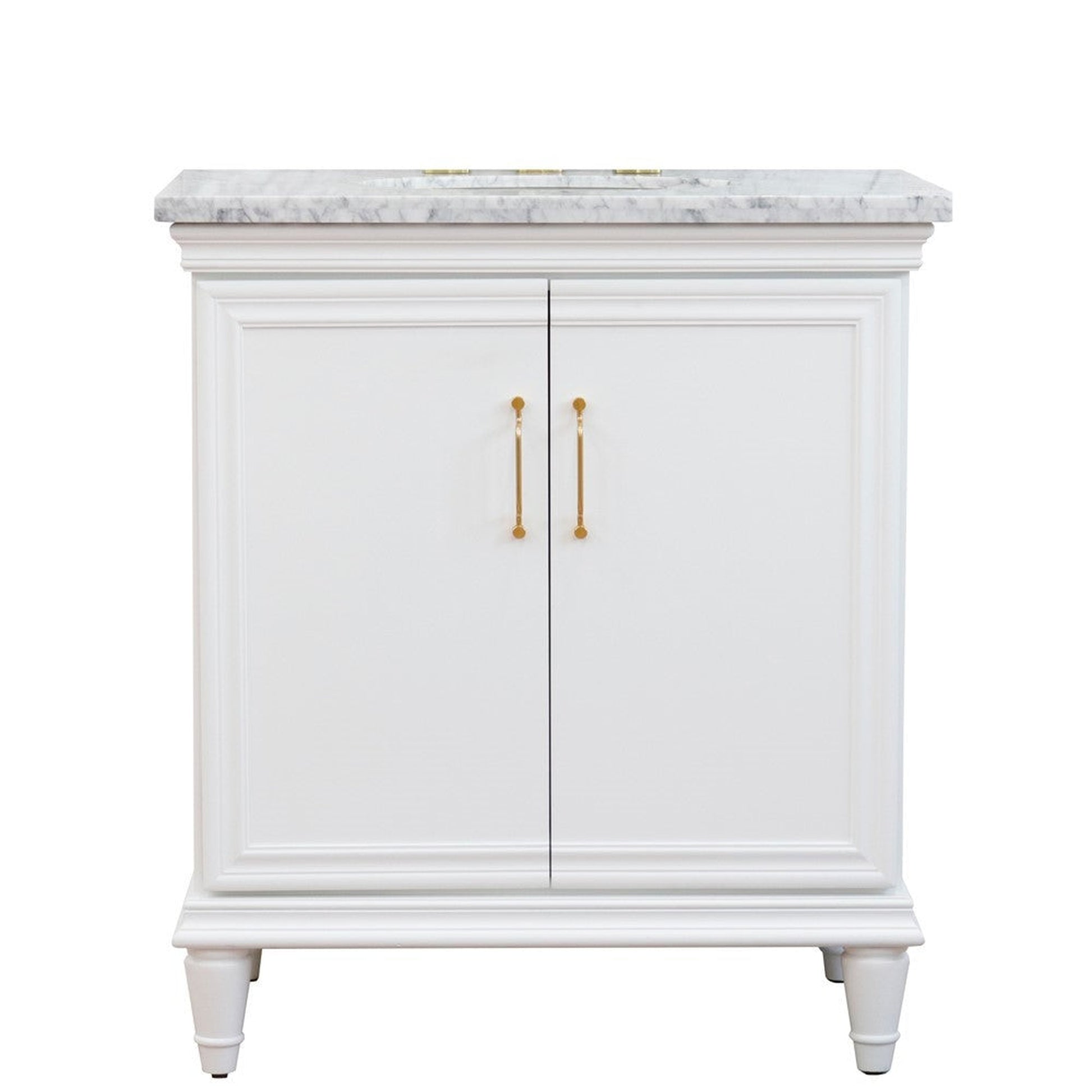 Bellaterra Home Forli 31" 2-Door 1-Drawer White Freestanding Vanity Set With Ceramic Undermount Oval Sink And White Carrara Marble Top