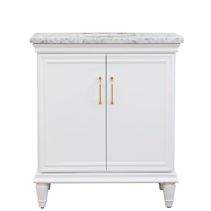 Bellaterra Home Forli 31" 2-Door 1-Drawer White Freestanding Vanity Set With Ceramic Undermount Oval Sink And White Carrara Marble Top