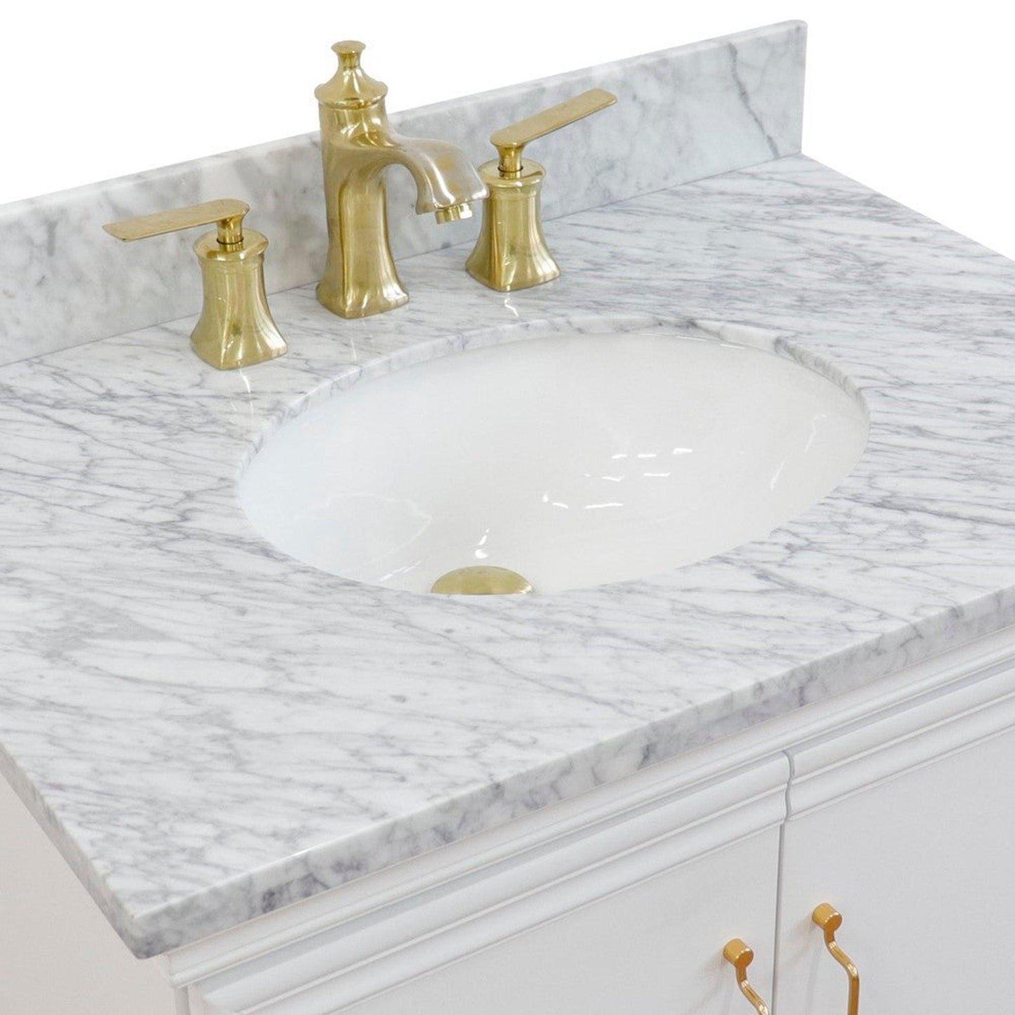 Bellaterra Home Forli 31" 2-Door 1-Drawer White Freestanding Vanity Set With Ceramic Undermount Oval Sink And White Carrara Marble Top