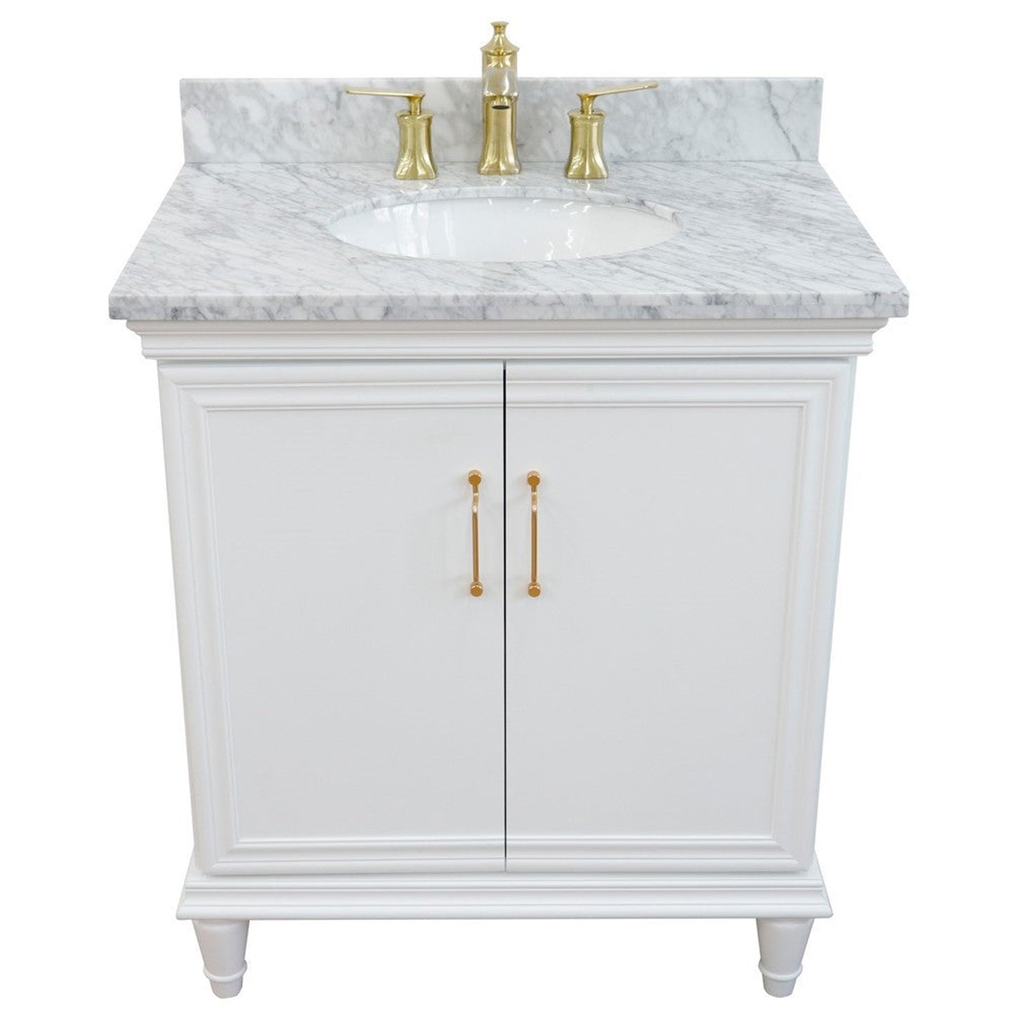 Bellaterra Home Forli 31" 2-Door 1-Drawer White Freestanding Vanity Set With Ceramic Undermount Oval Sink And White Carrara Marble Top