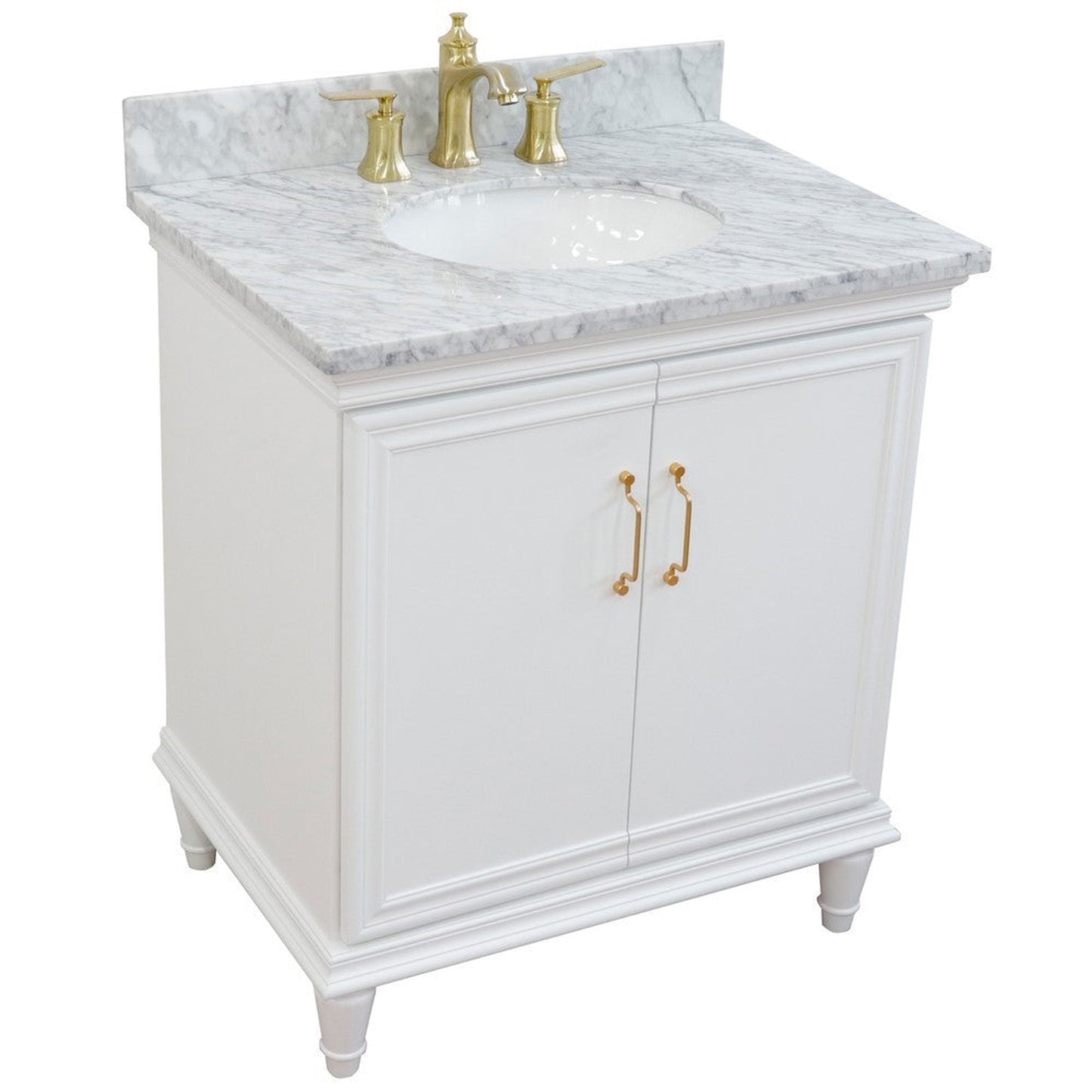 Bellaterra Home Forli 31" 2-Door 1-Drawer White Freestanding Vanity Set With Ceramic Undermount Oval Sink And White Carrara Marble Top